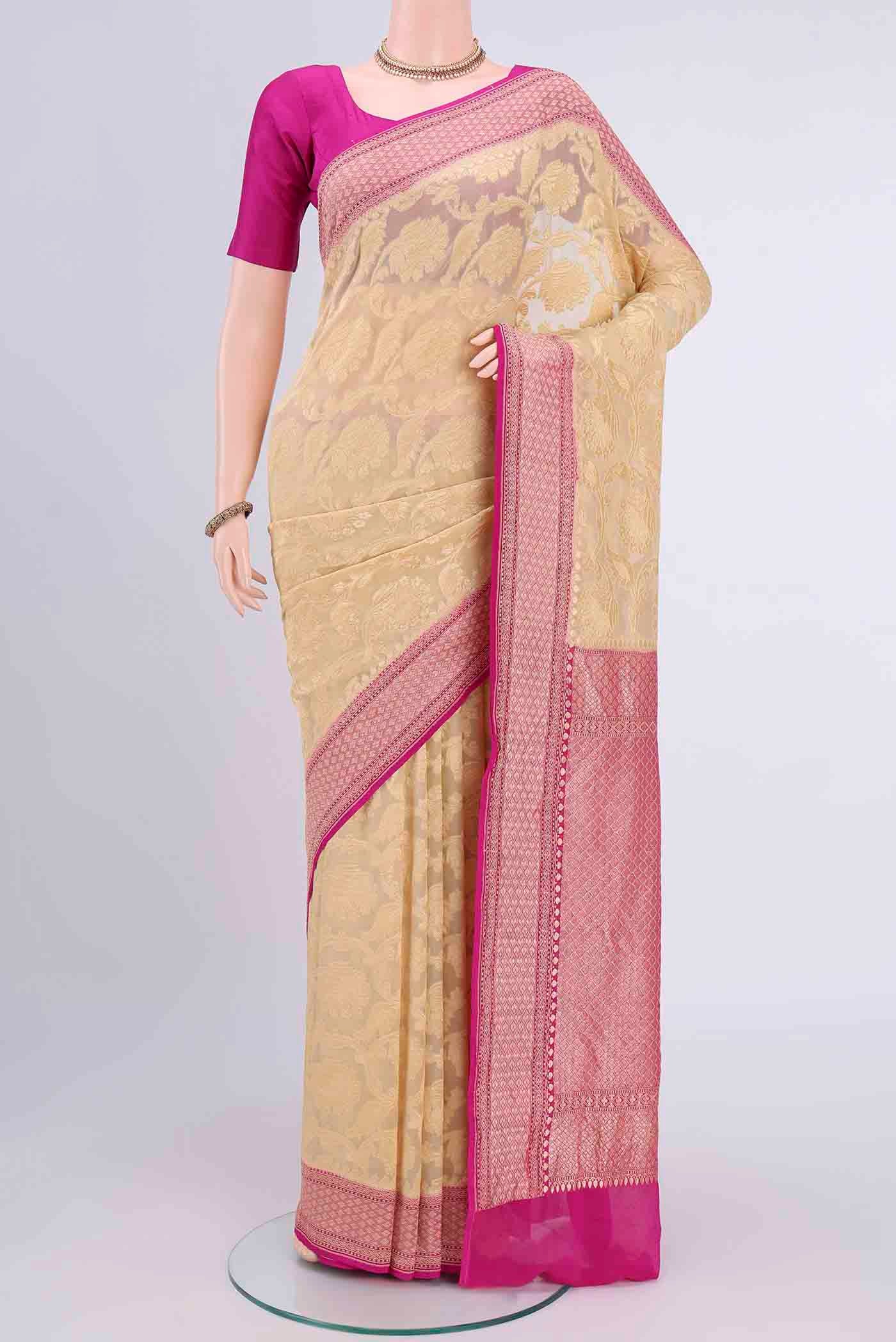 Cream Banarasi Georgette Saree