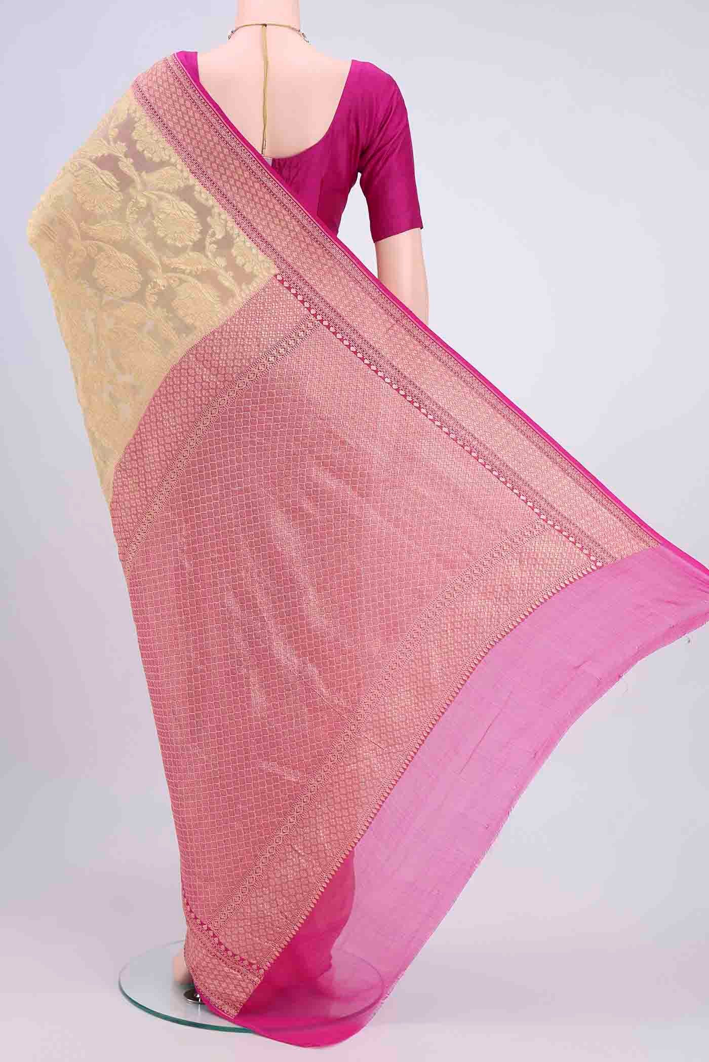 Cream Banarasi Georgette Saree - Image 3