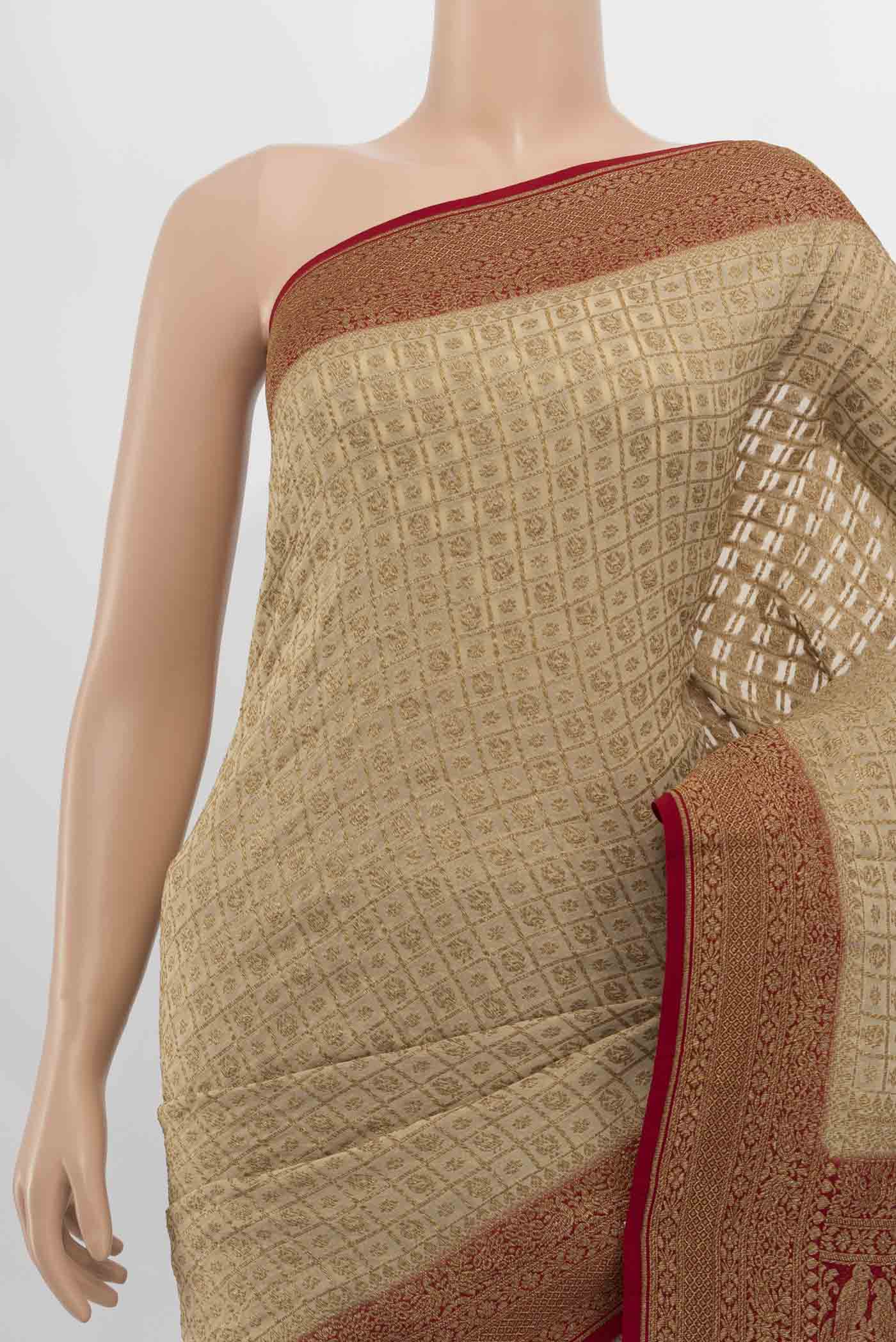 Beige Banarasi Georgette Saree - Image 2