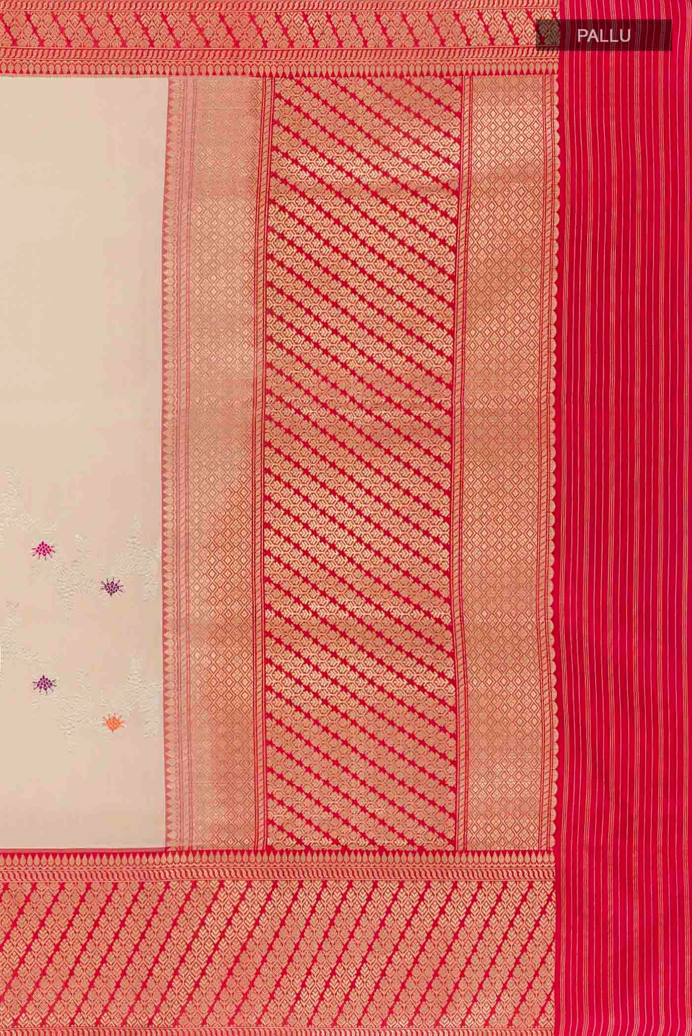 Cream Banarasi Kora Silk Saree - Image 7
