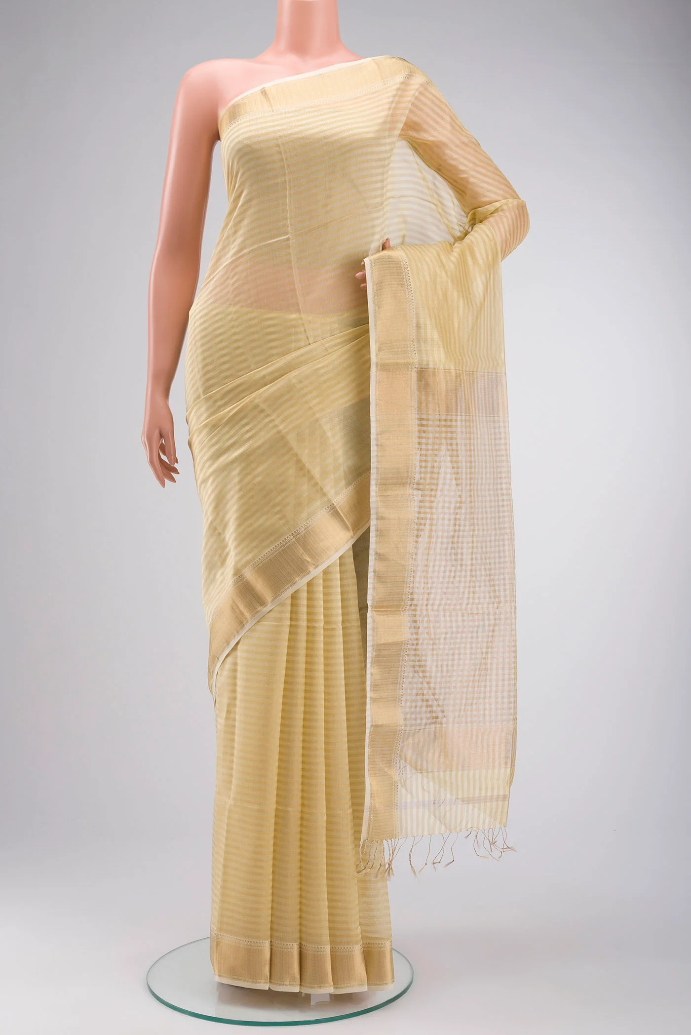 Cream Banarasi Raw Silk Saree