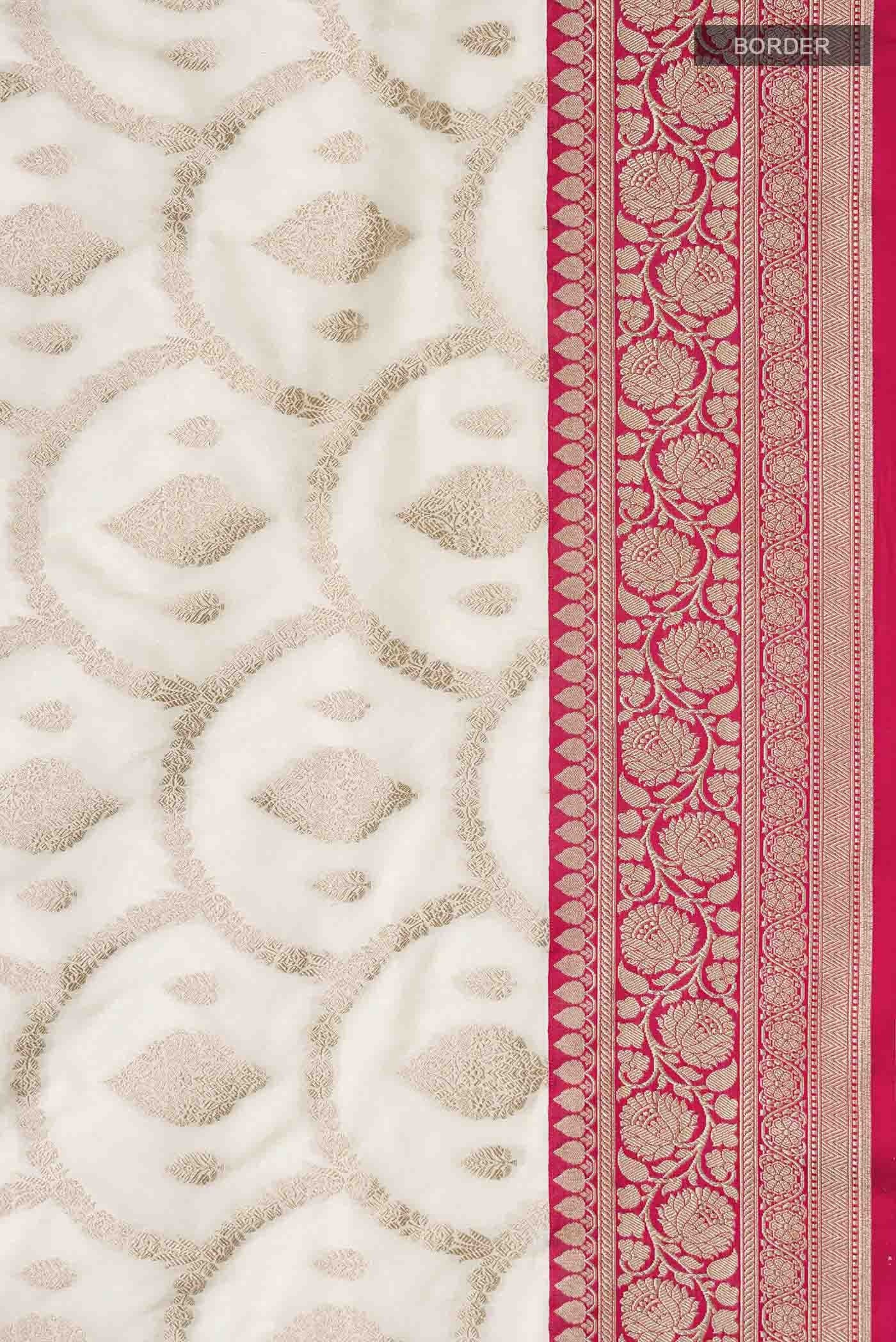 Cream Banarasi Silk Saree - Image 3