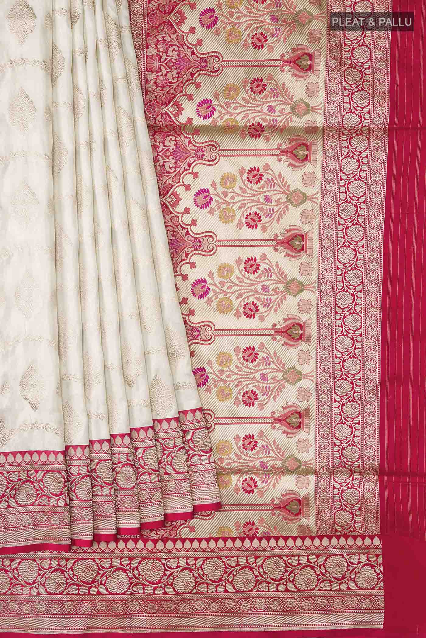 Cream Banarasi Silk Saree - Image 4