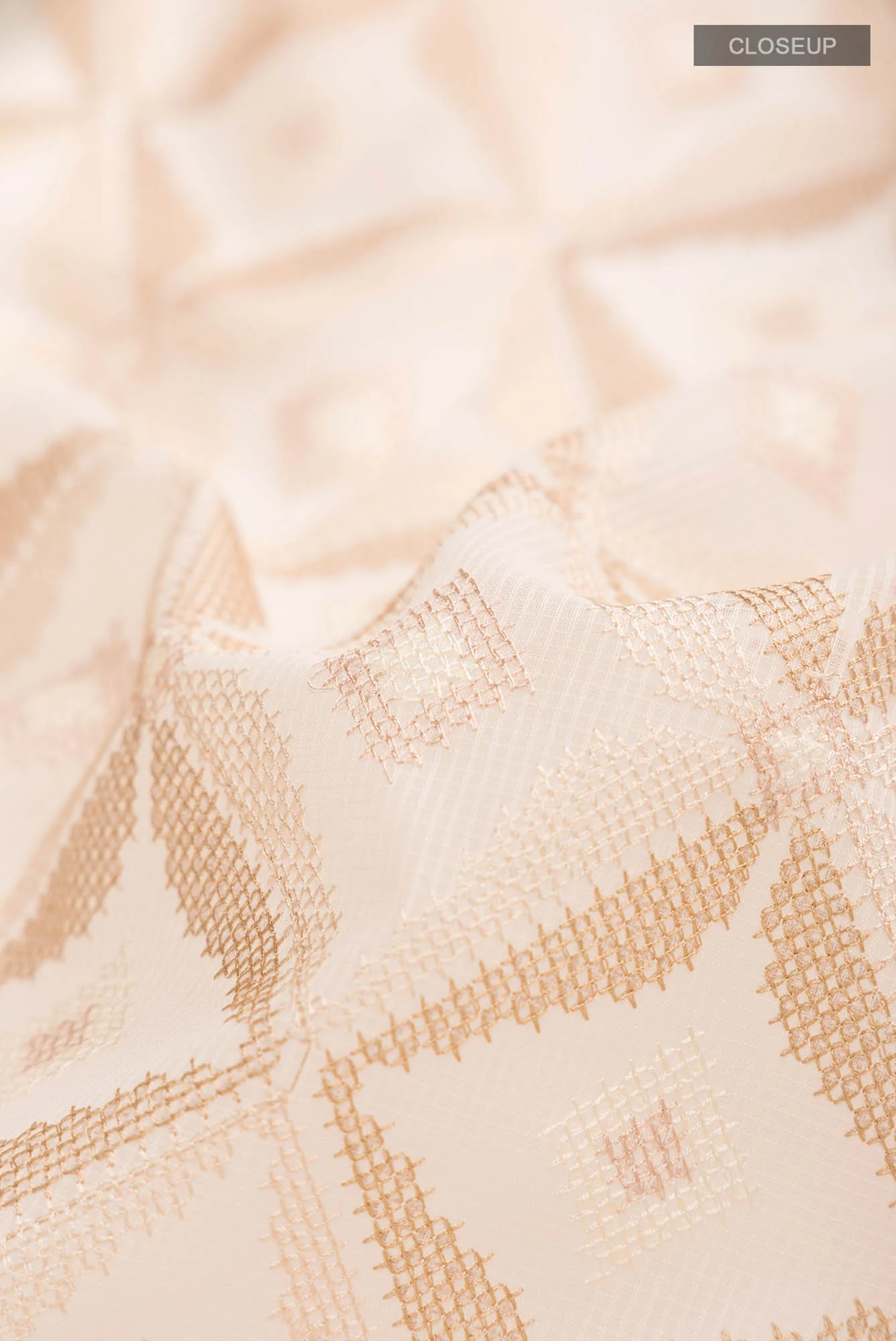 Cream Blended Kota Cotton Saree - Image 2
