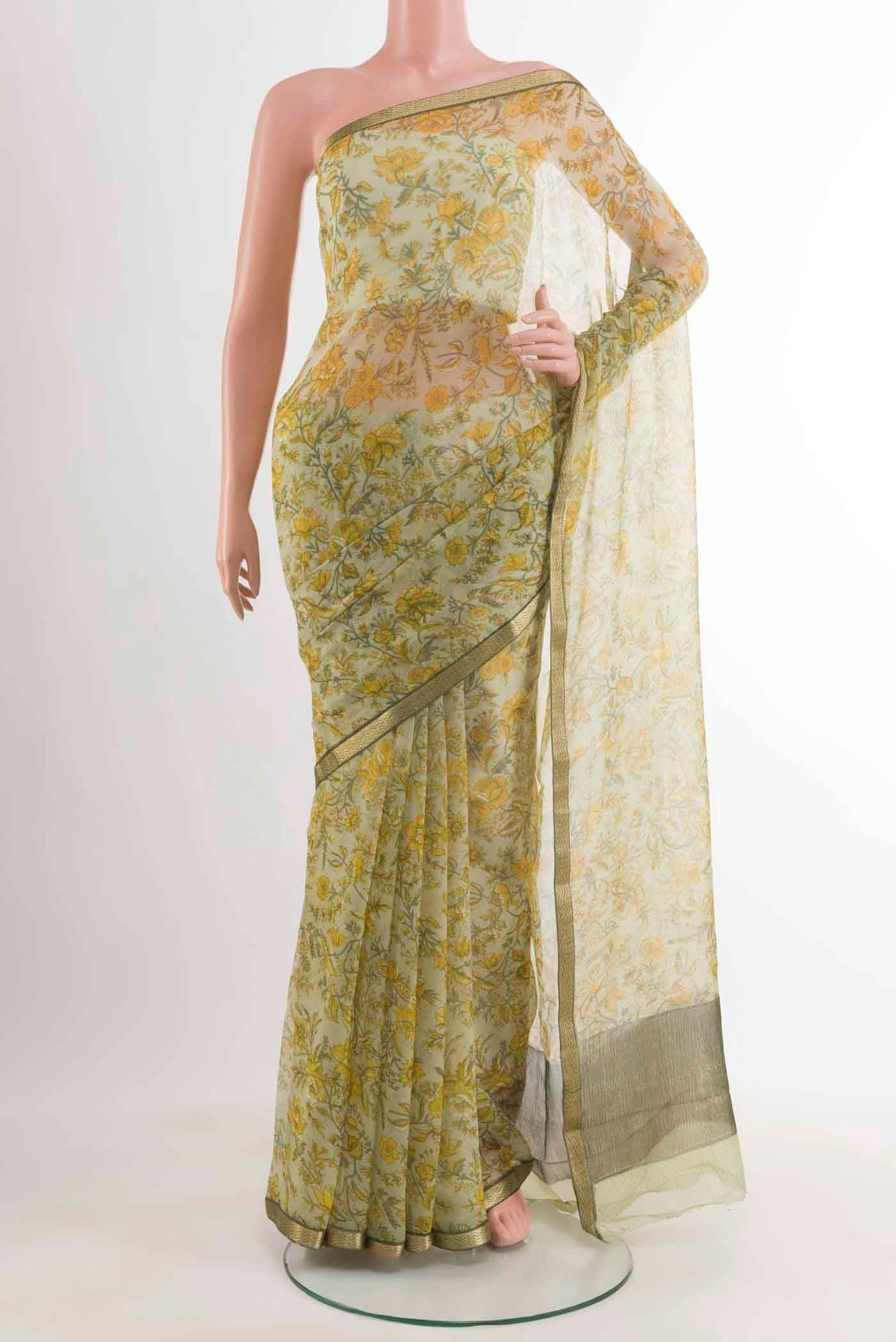 Cream Mysore Chiffon Saree