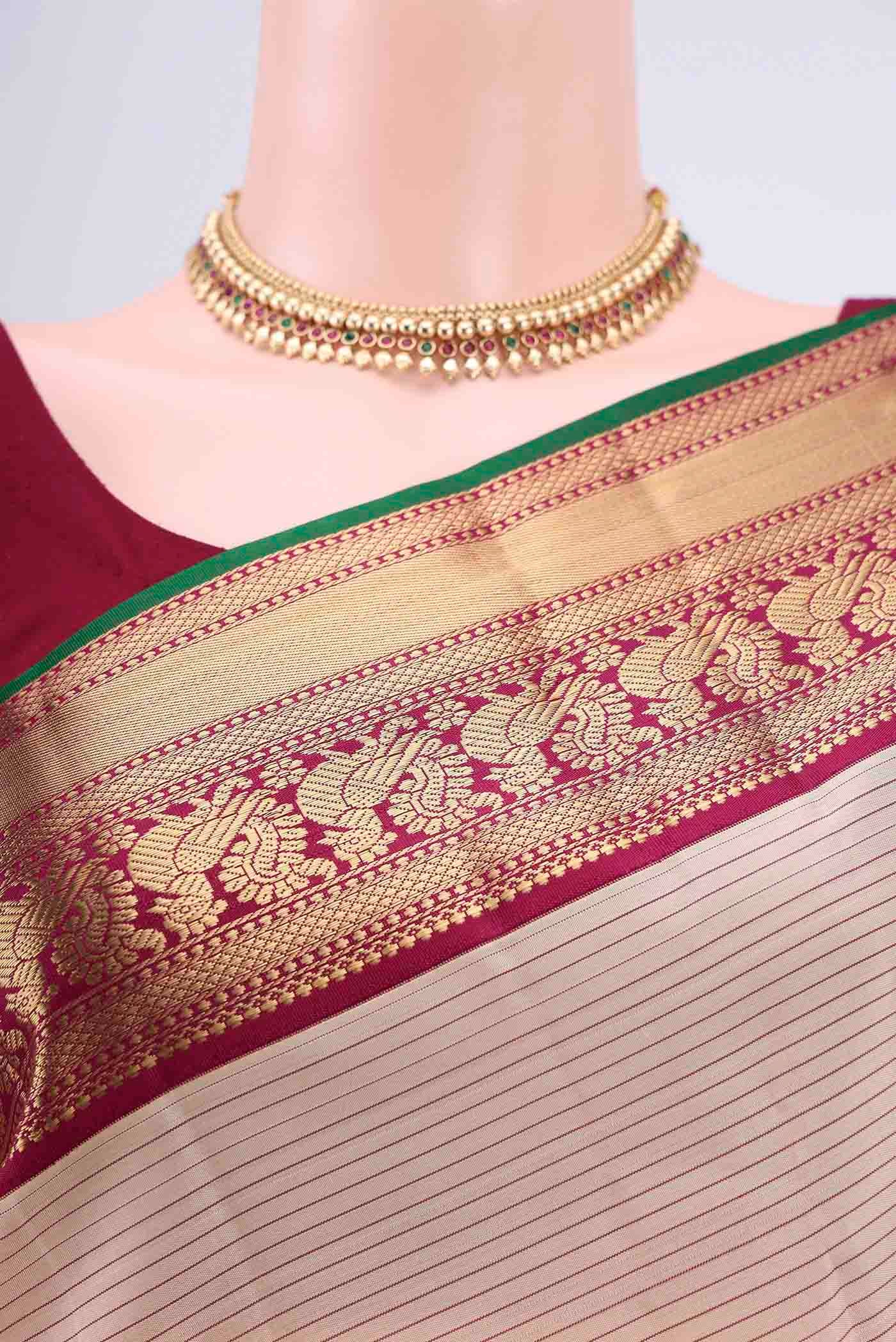 Cream Kanchipuram Silk Saree - Image 2