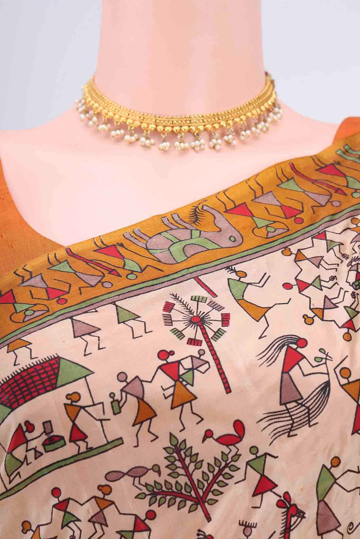 Cream Dual Tone Tussar Silk Saree - Image 2
