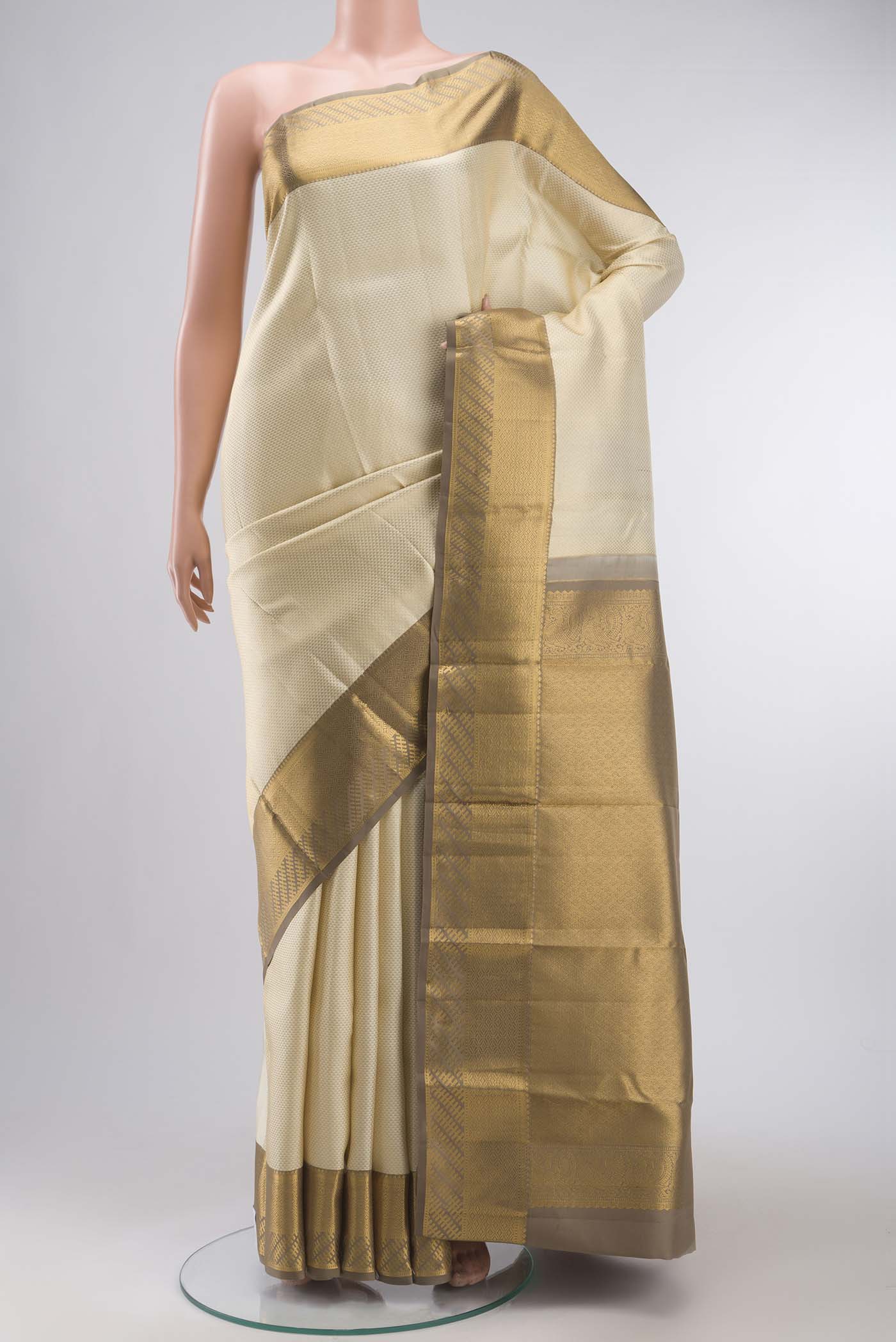 Cream Kanjivaram Silk Saree