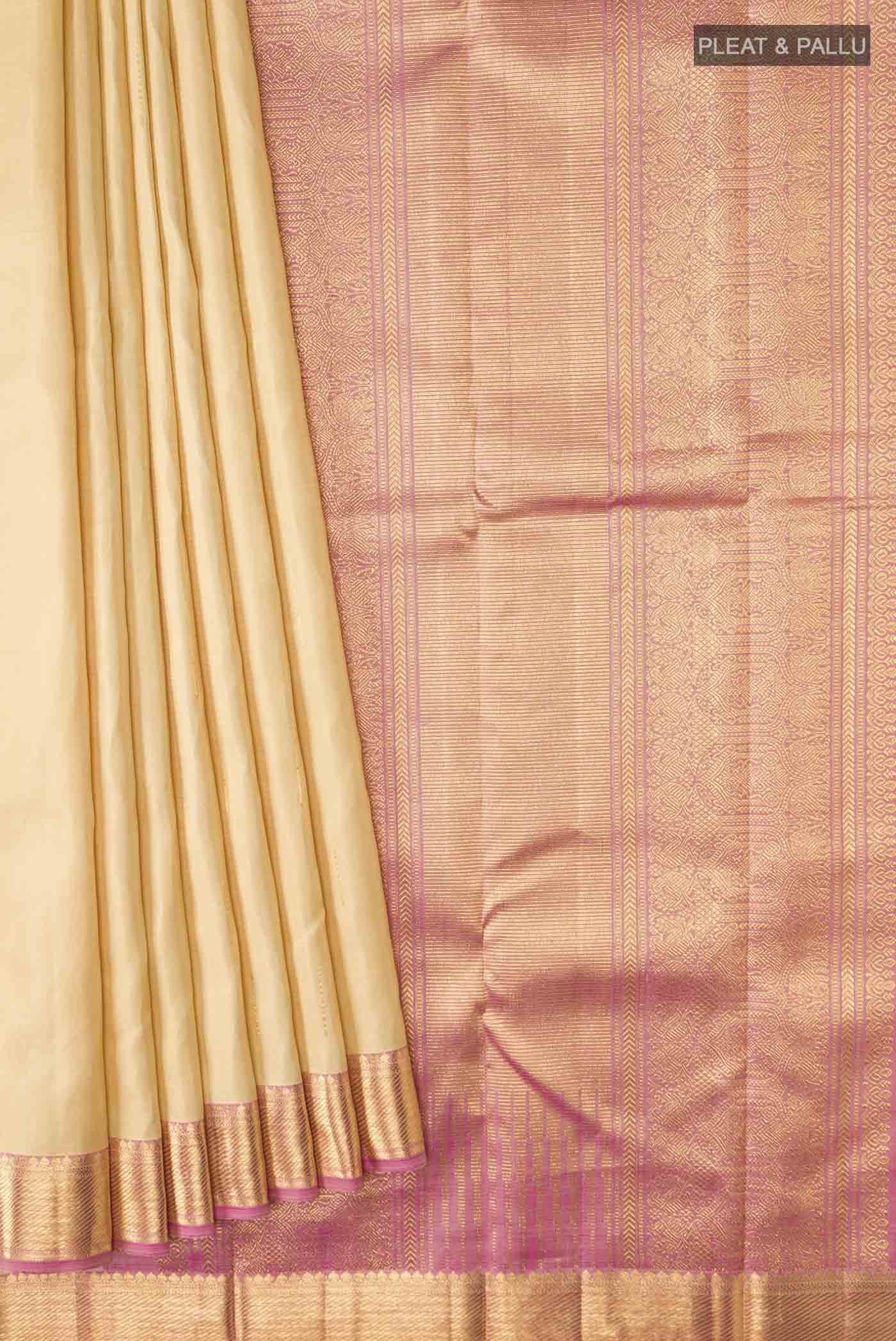 Cream Kanchipuram Silk Saree - Image 4