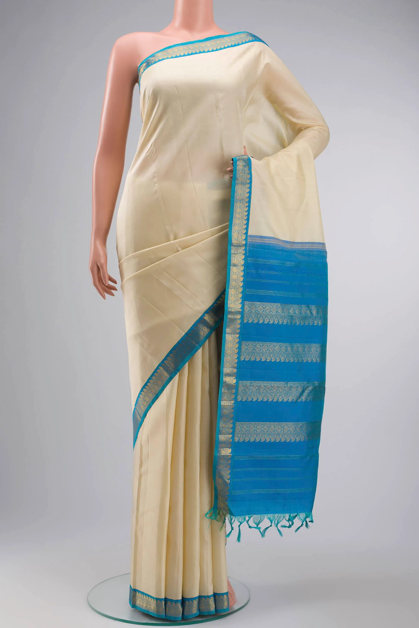 Cream Kanjivaram Silk Saree
