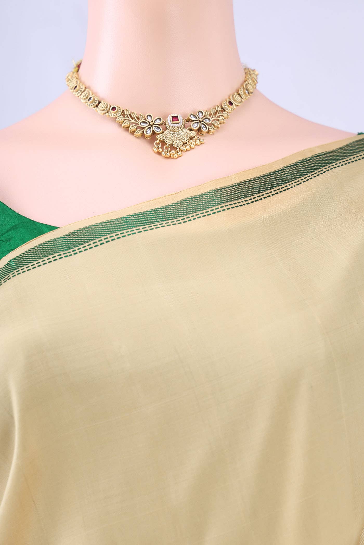 Pure Silk Pure Zari Cream Kanjivaram Saree - Image 3