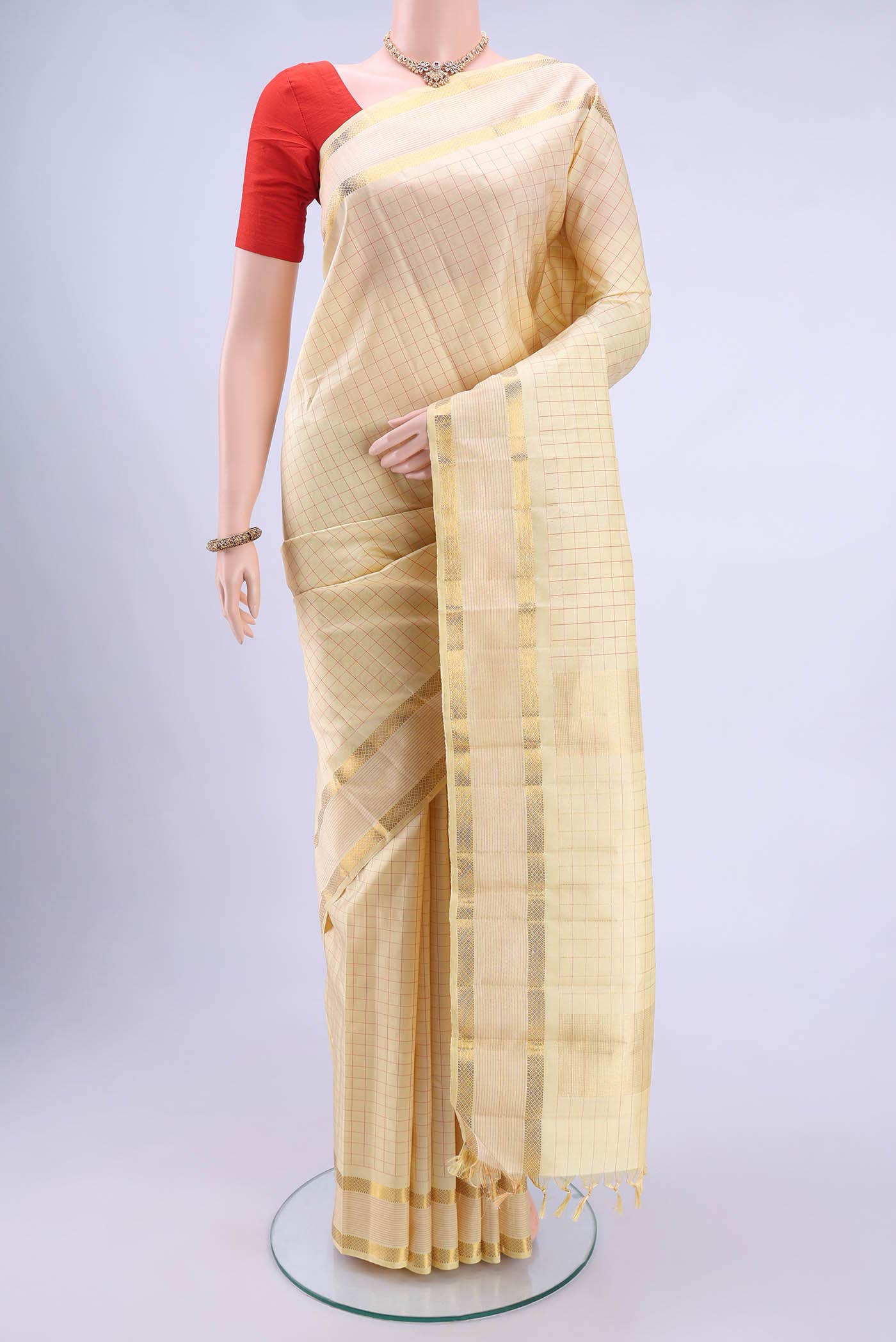 Cream Kanjivaram Silk Saree