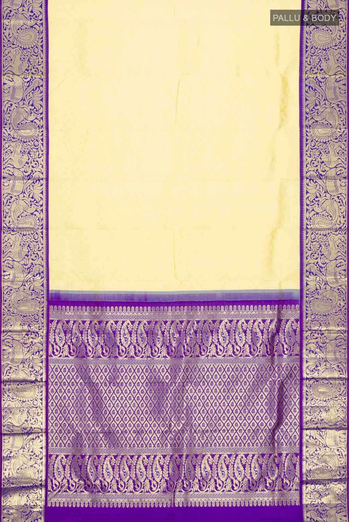 Cream Kanjivaram Silk Saree - Image 4