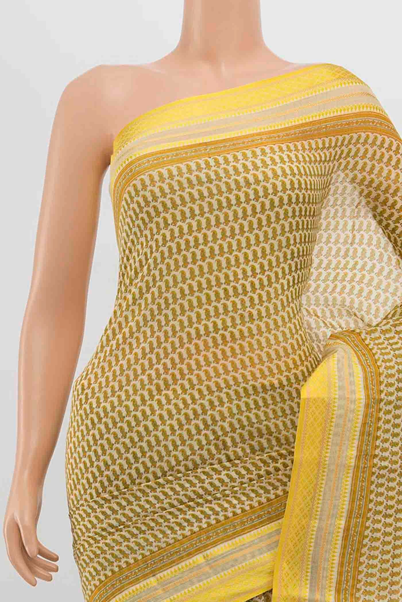 Cream Maheshwari Silk Cotton Saree - Image 2