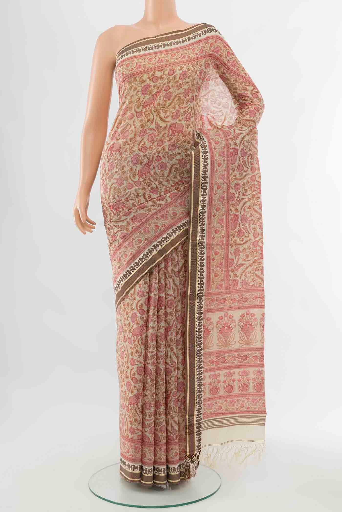 Cream Maheshwari Silk Saree