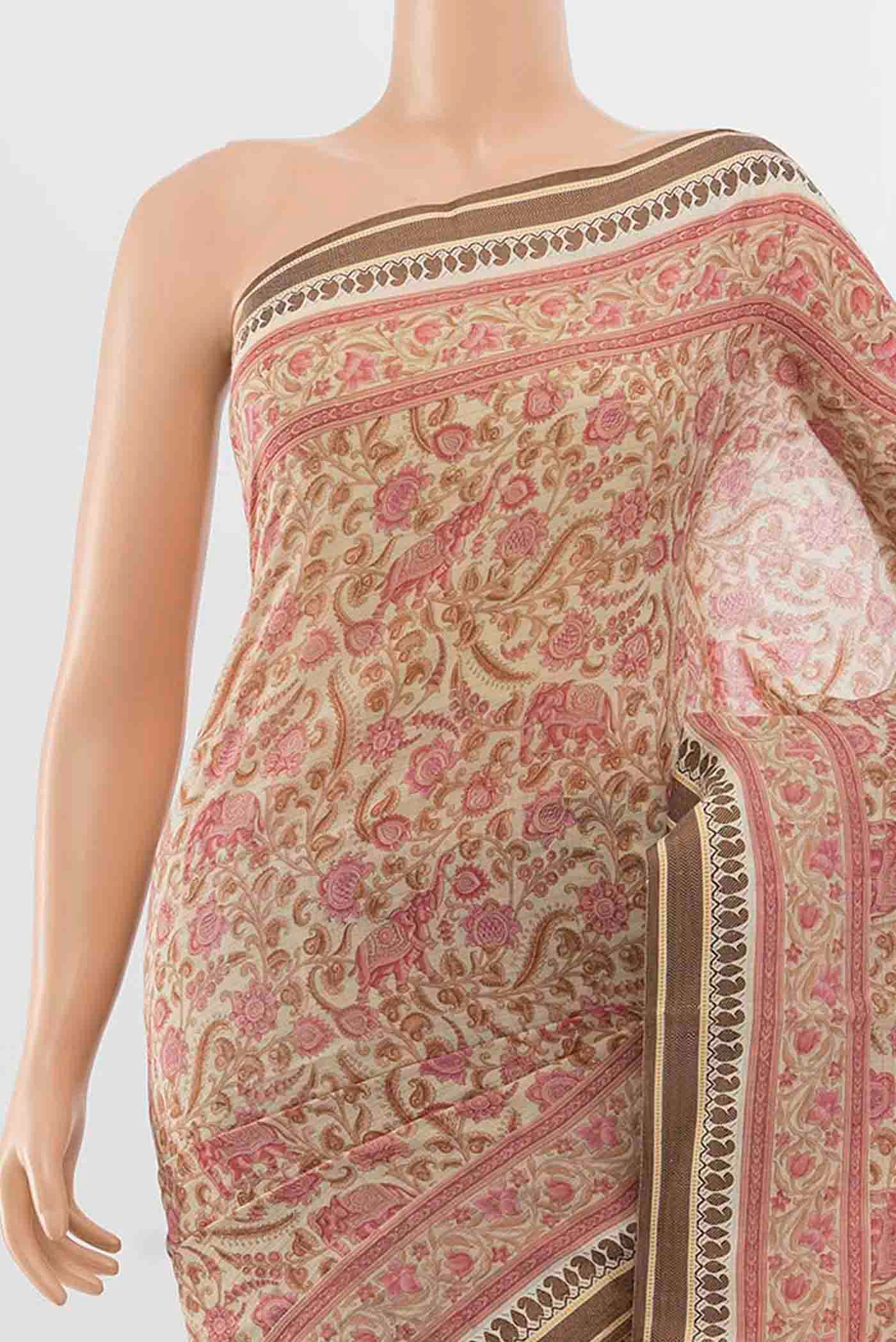 Cream Maheshwari Silk Saree - Image 2