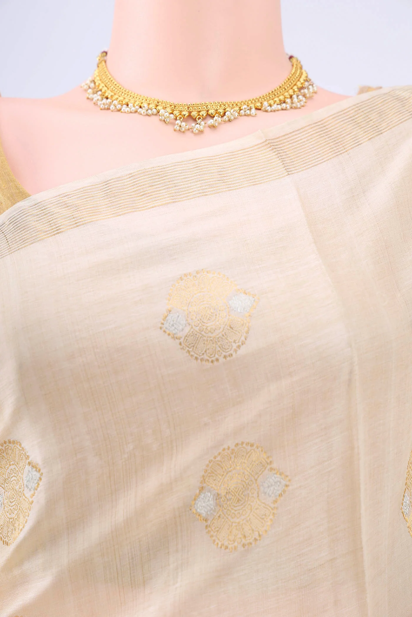 Cream MP Tussar Saree - Image 2