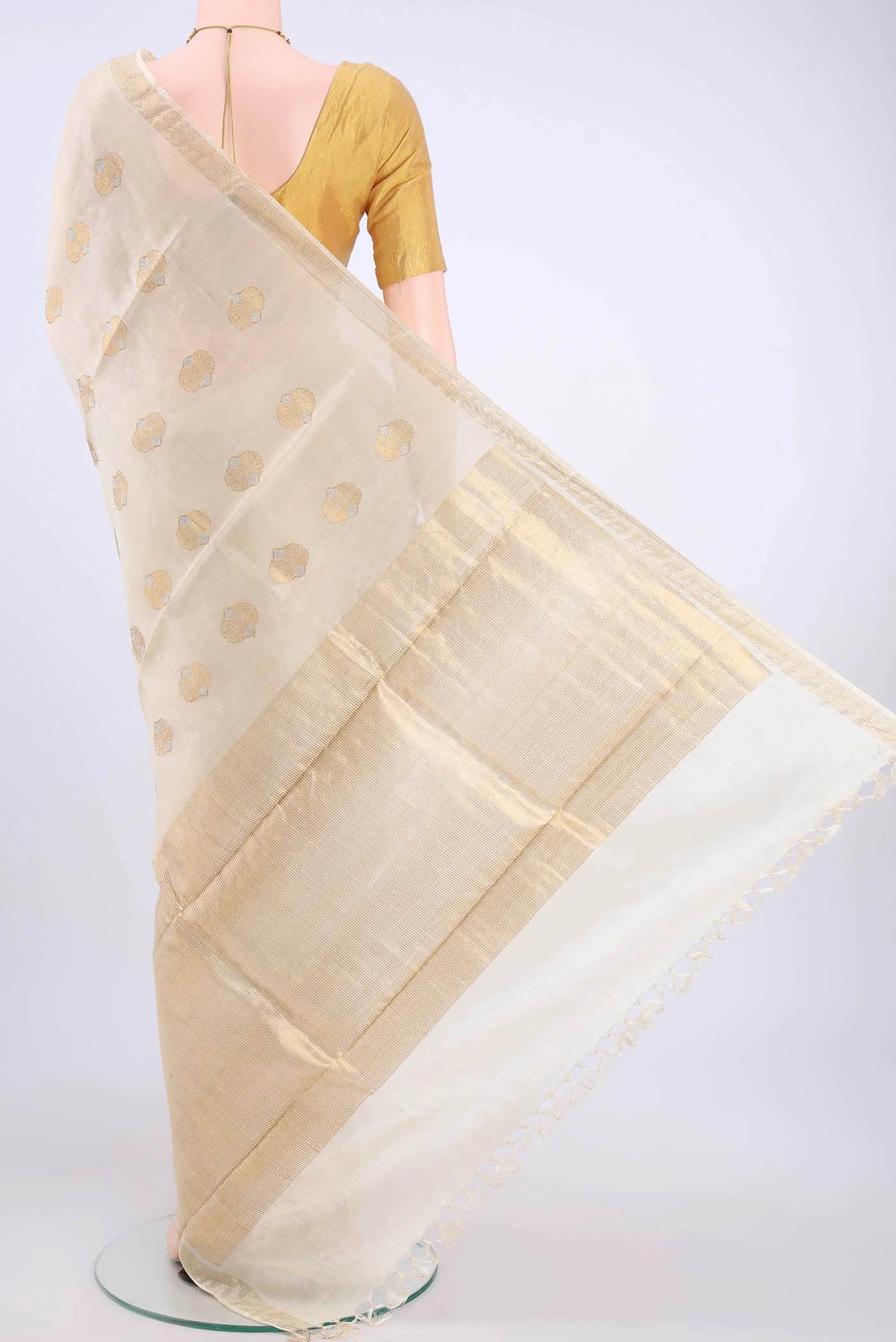 Cream MP Tussar Saree - Image 3