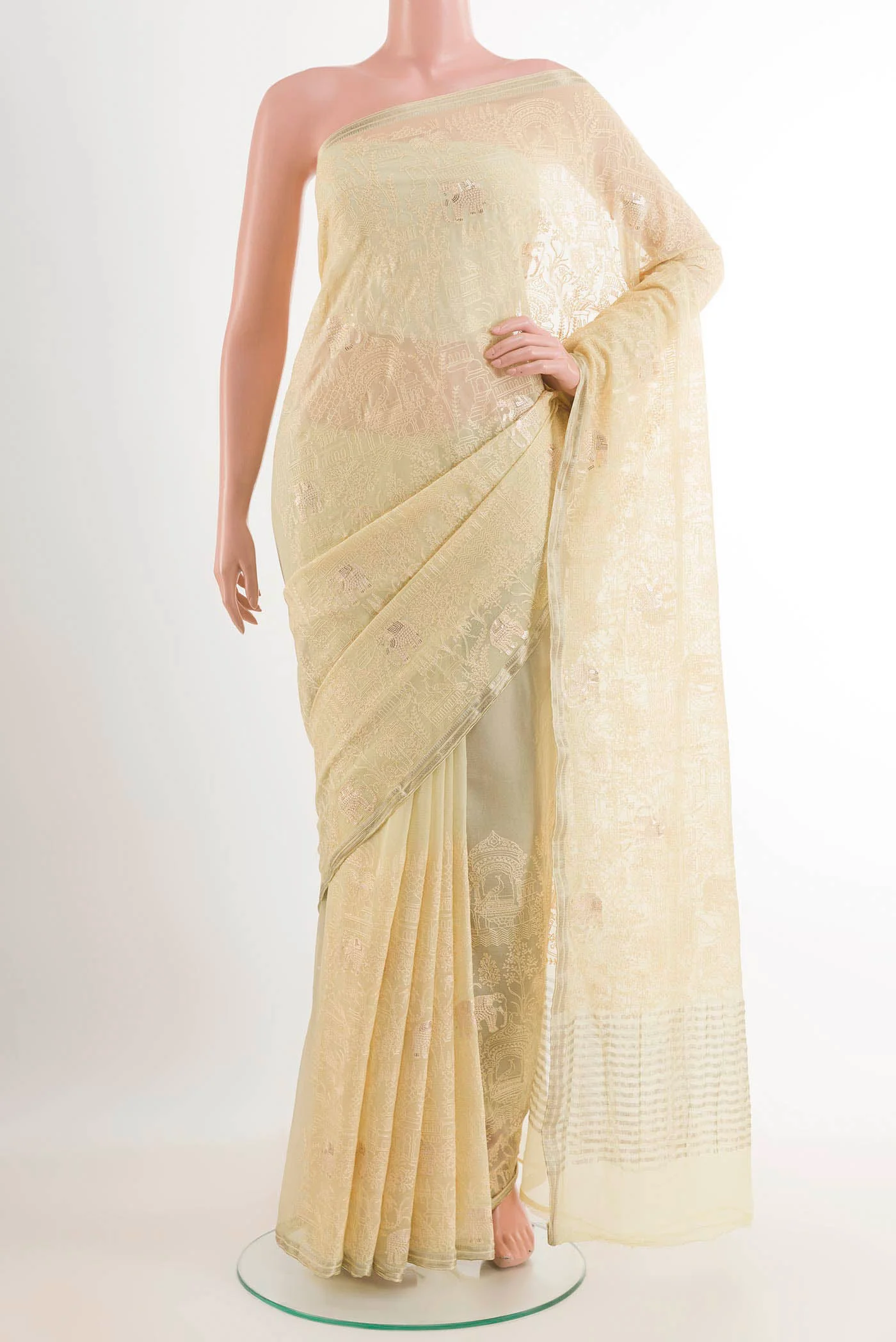 Cream Mysore Chiffon Saree