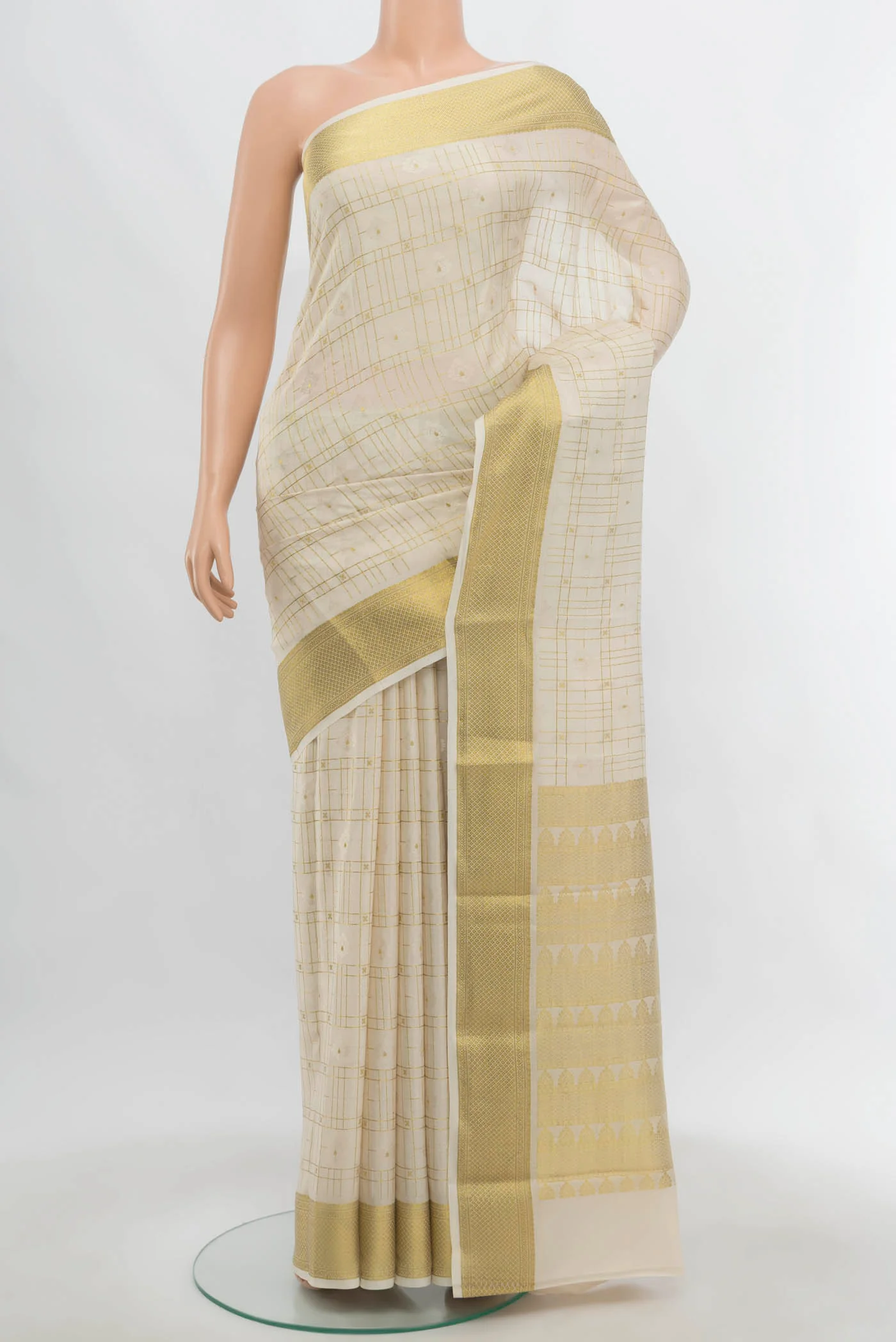 Cream Mysore Crepe Saree