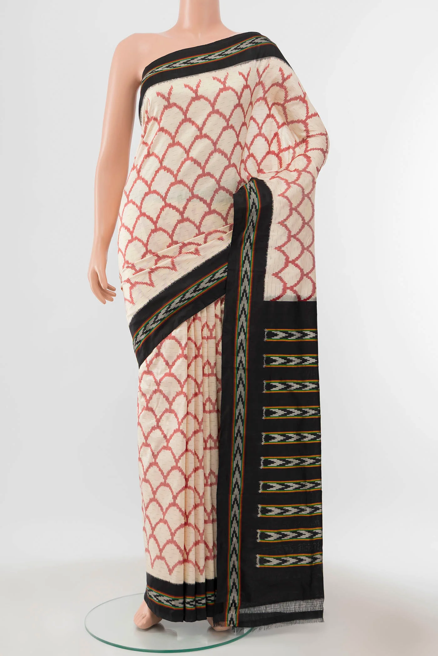 Cream Pochampally Silk Saree