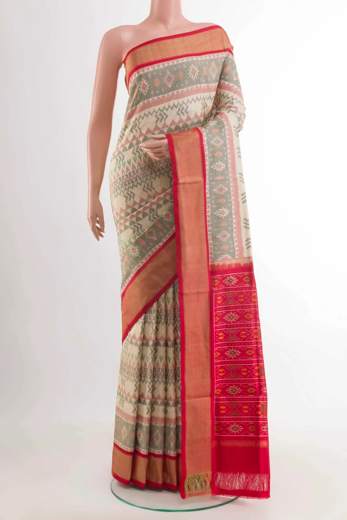 Cream Pochampally Silk Saree