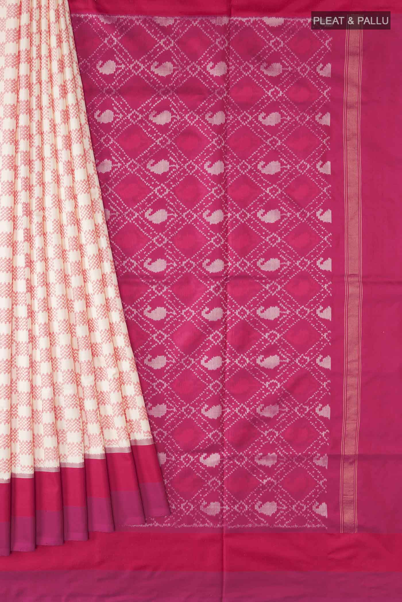 Cream Pochampally Silk Saree - Image 4