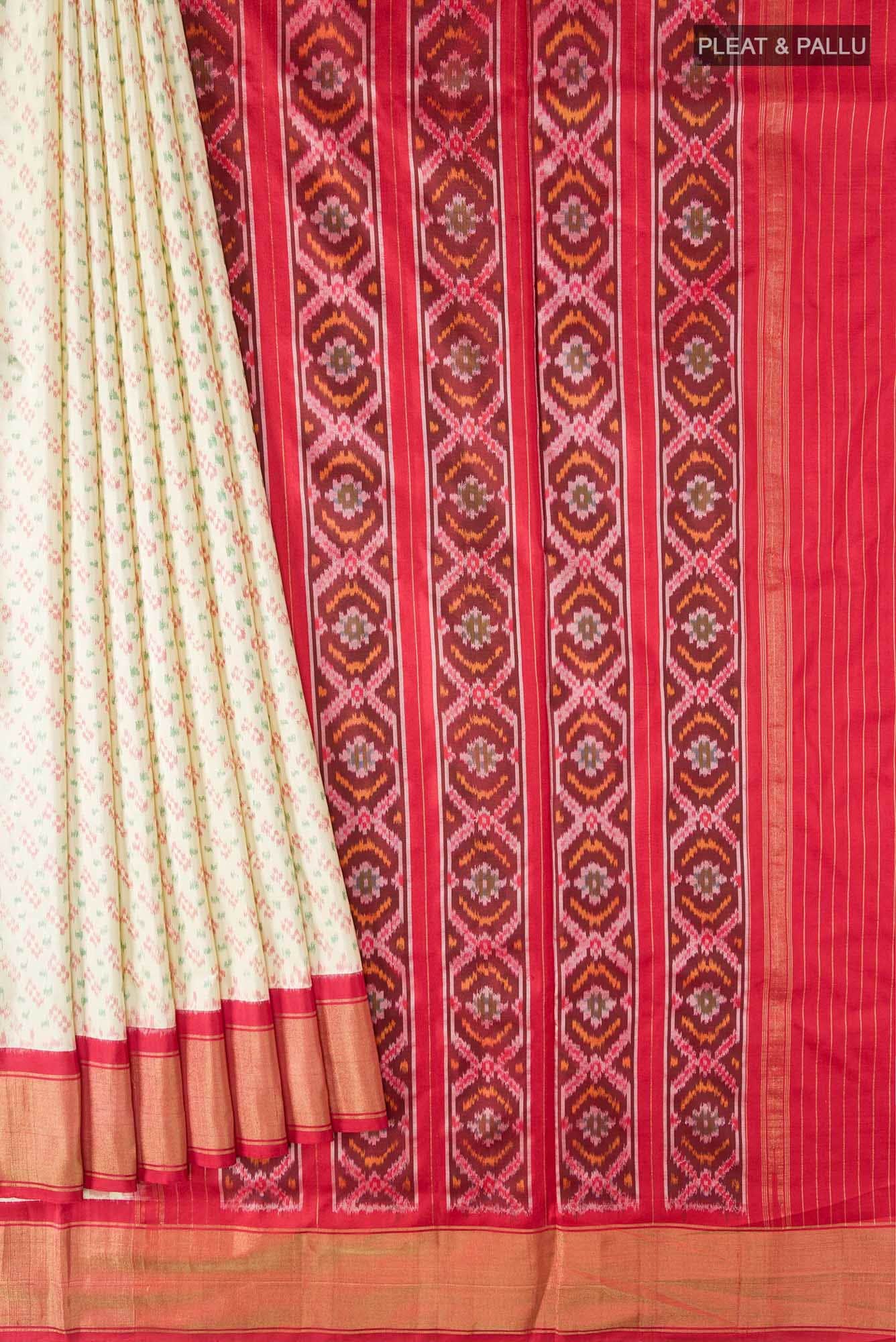 Cream Pochampally Silk Saree - Image 8