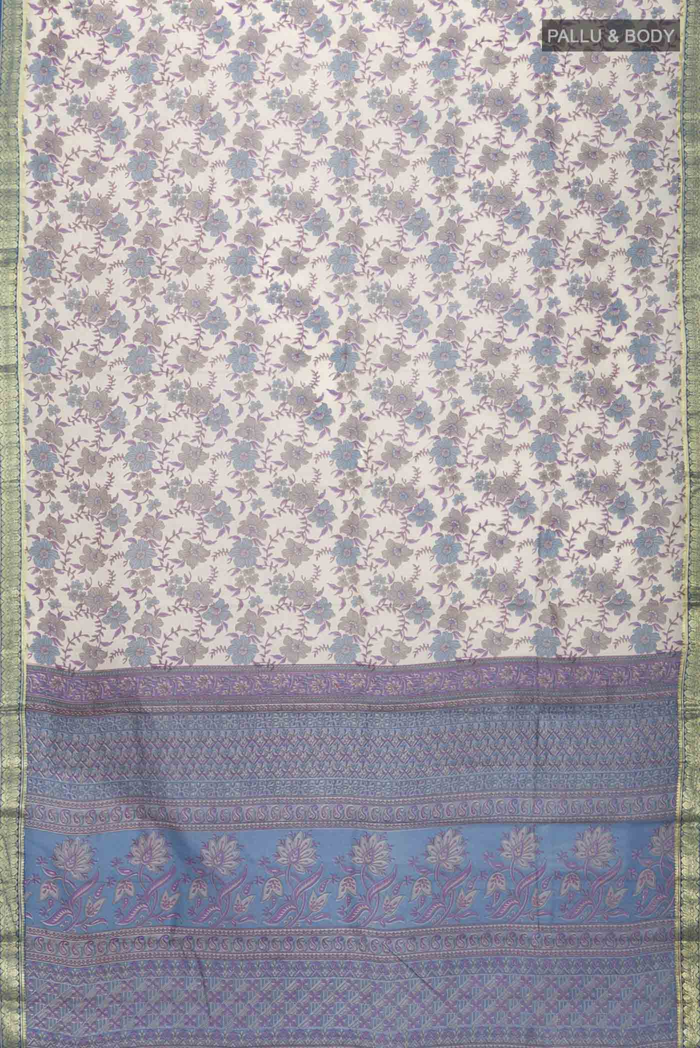 Cream Printed Silk Saree - Image 3