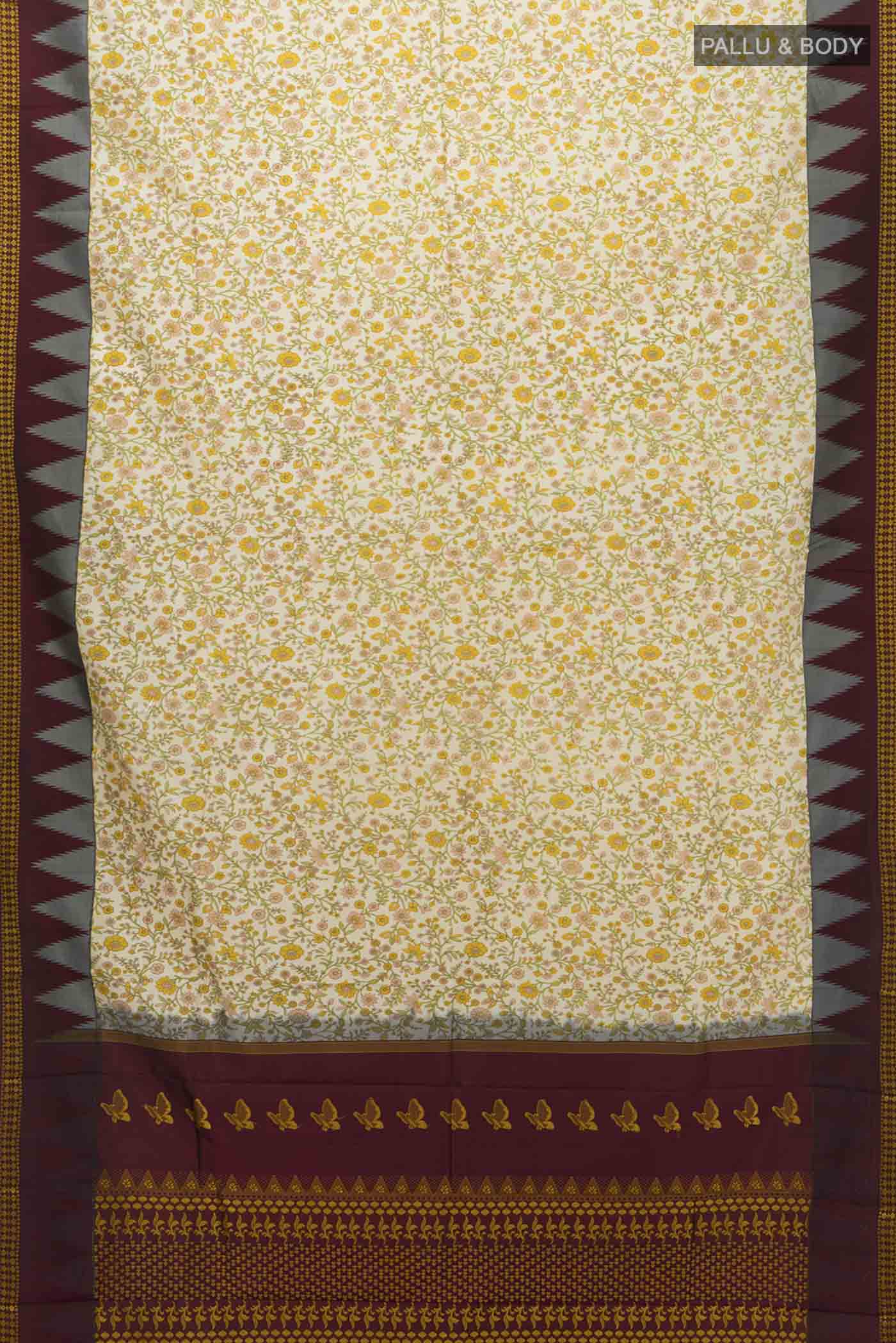 Cream Printed Silk Saree - Image 5