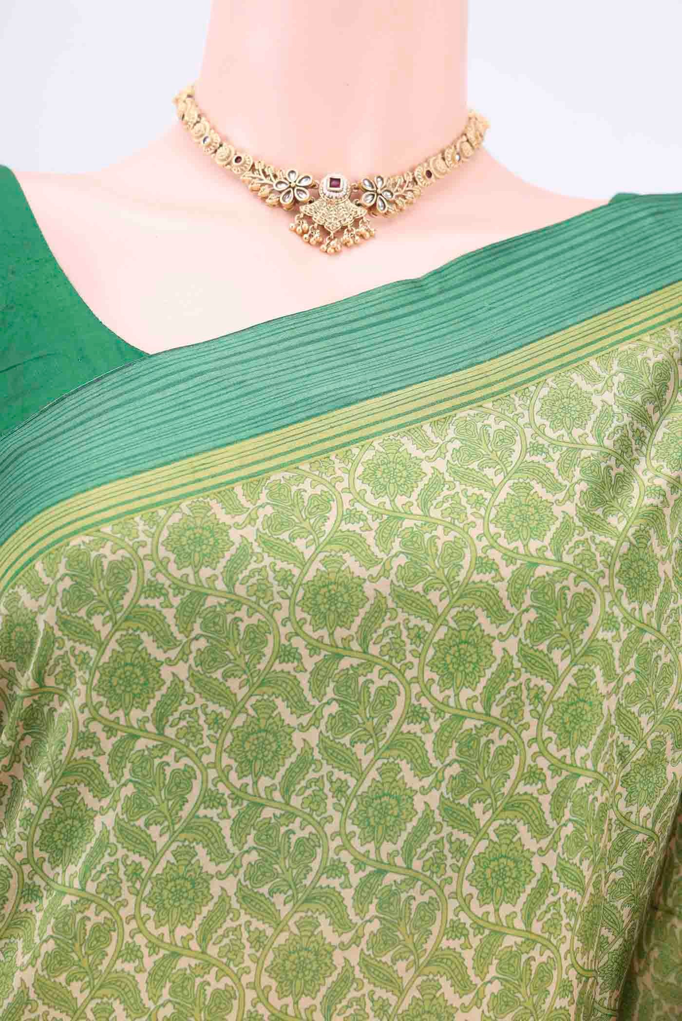 Cream Printed Silk Saree - Image 2