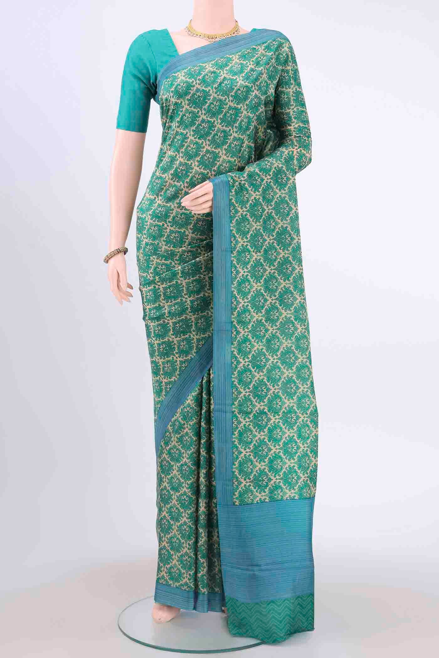 Cream Printed Silk Saree