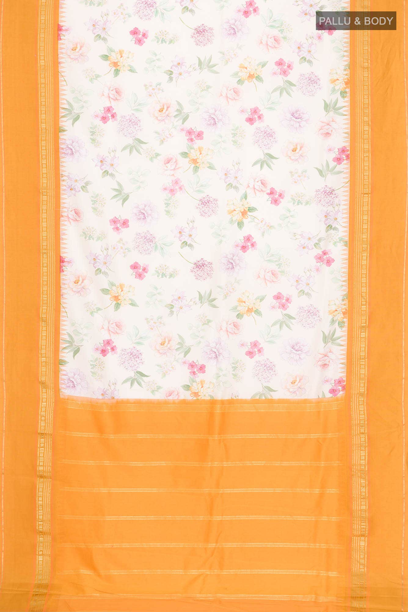 Cream Printed Silk Saree - Image 4