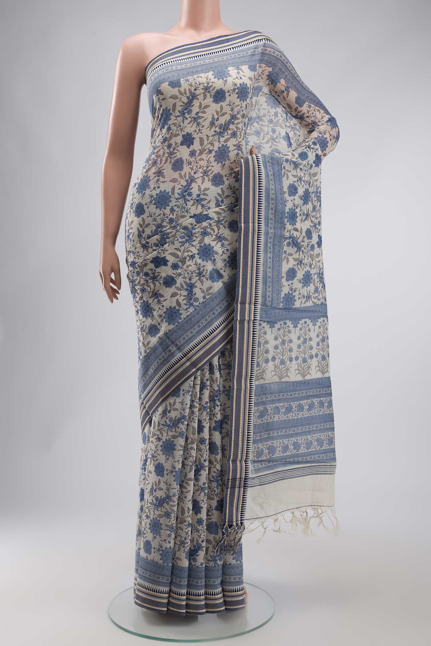 Cream Silk Cotton Saree