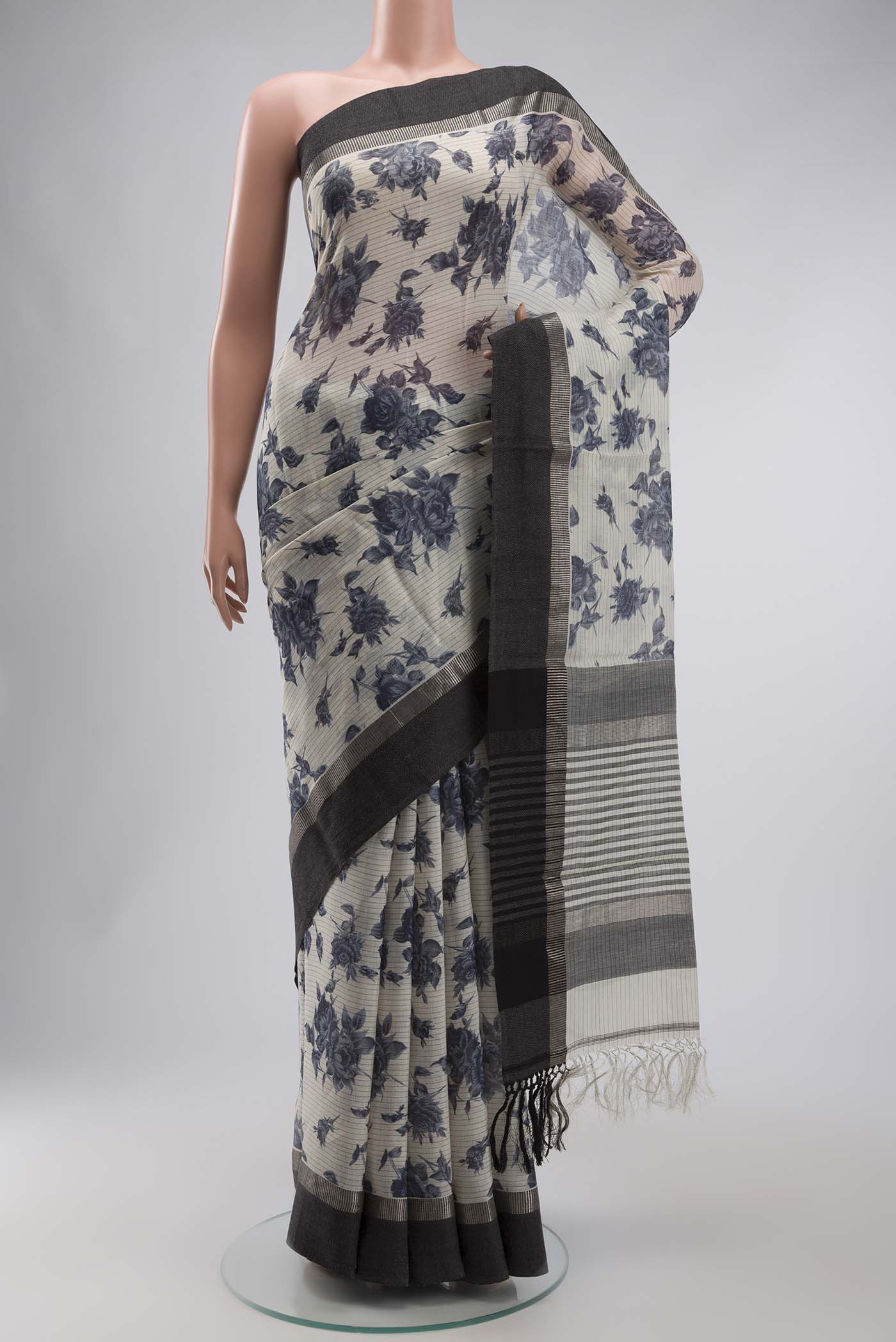 Cream Tussar Silk Saree