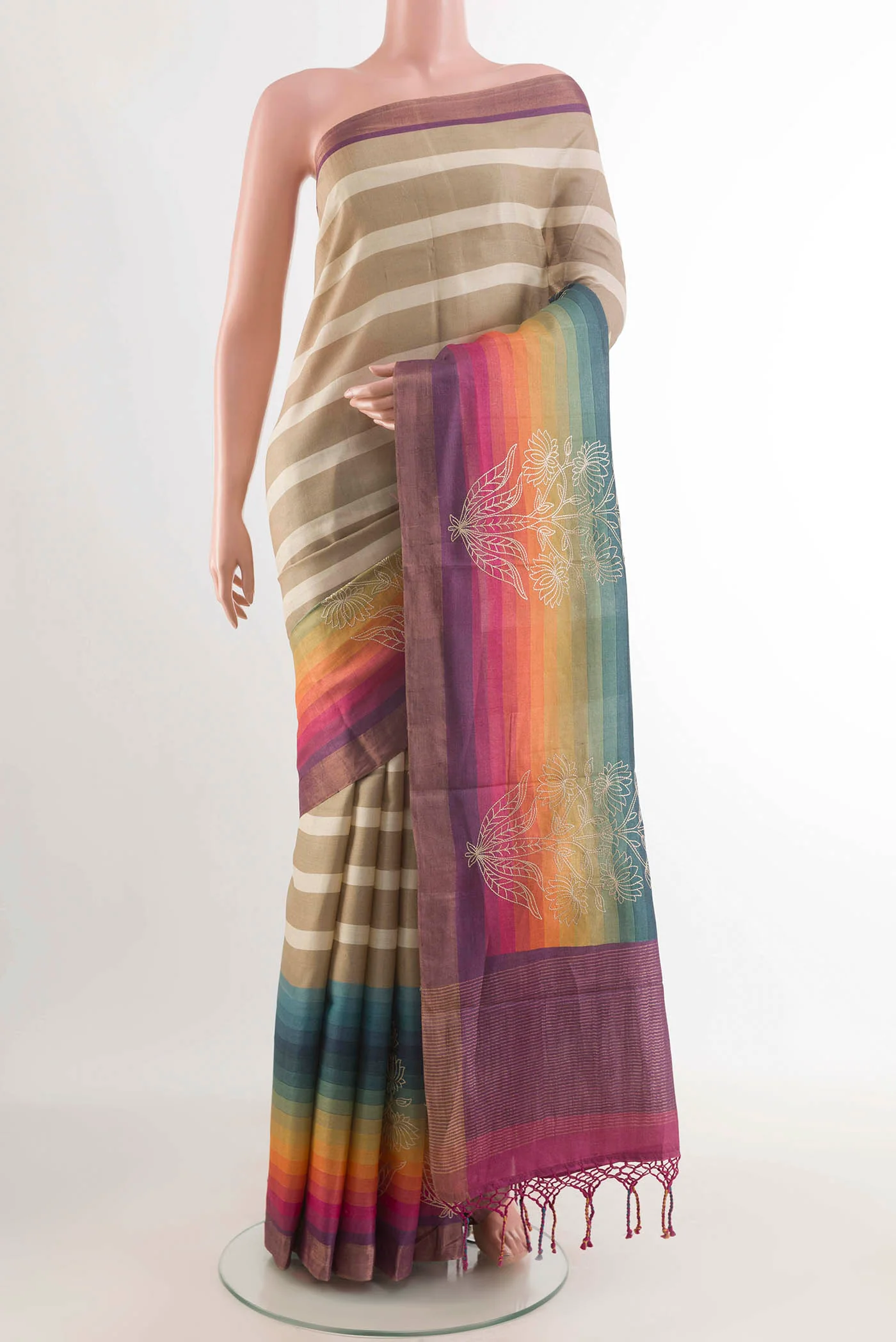Cream Tussar Saree