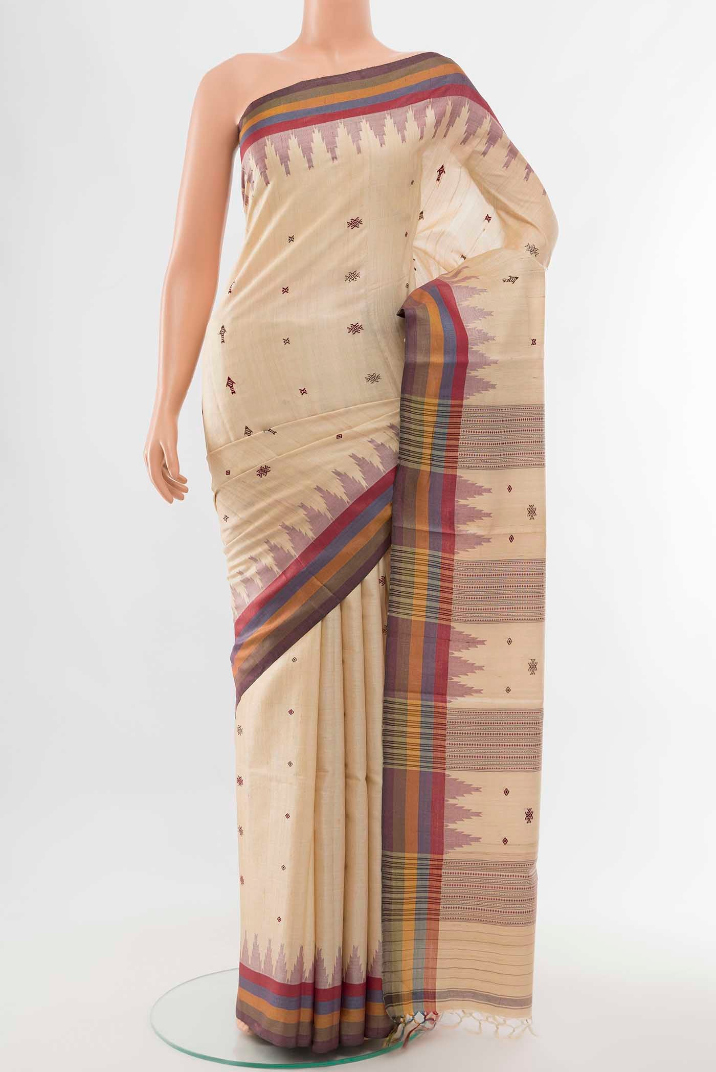 Cream Tussar Silk Saree