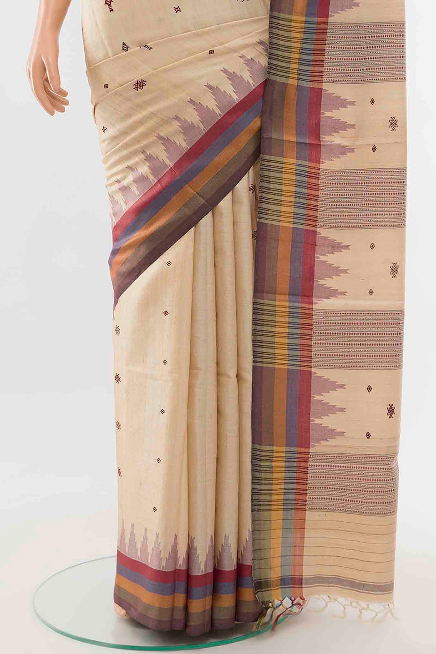 Cream Tussar Silk Saree - Image 3