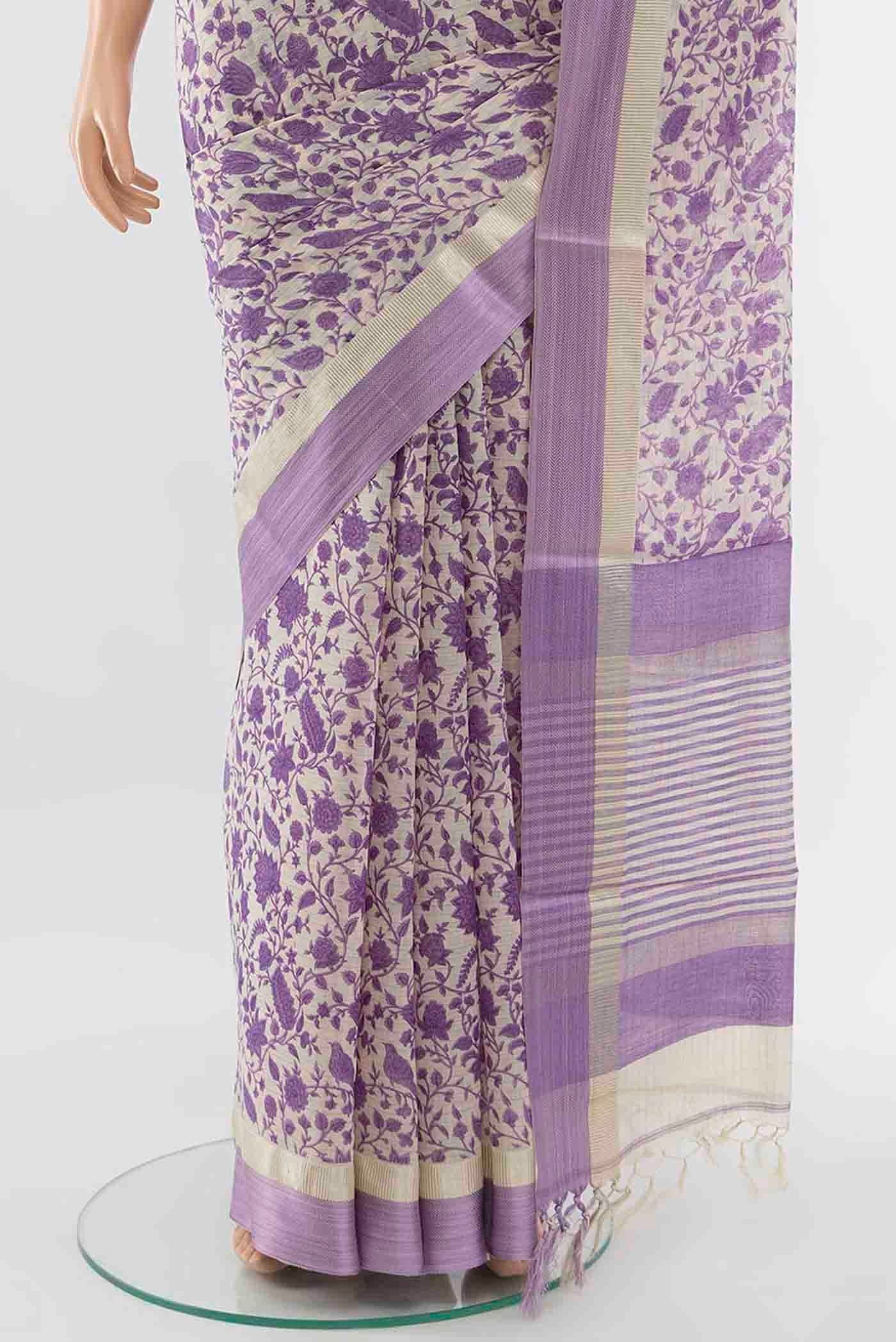 Cream Tussar Silk Saree - Image 3