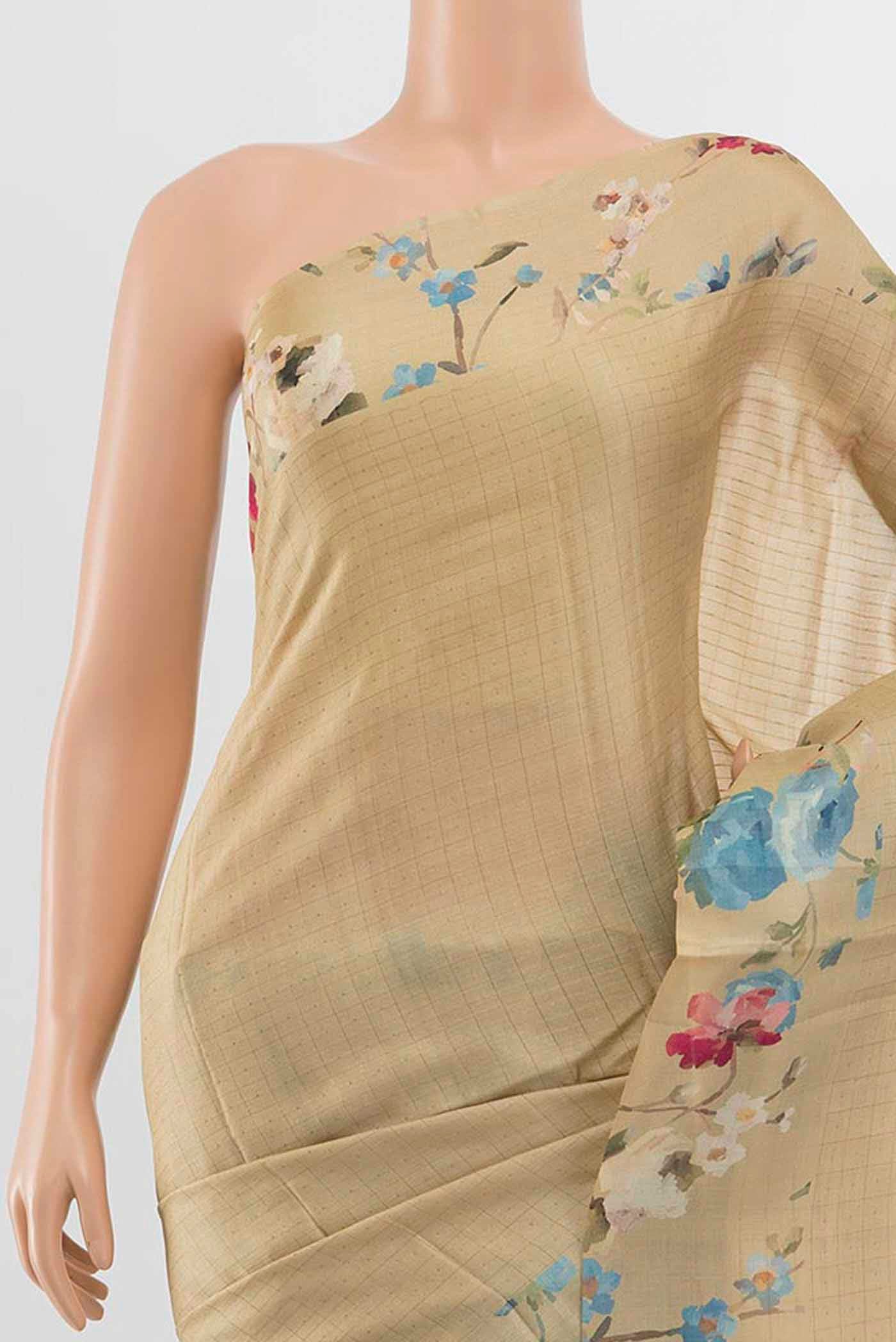 Cream Tussar Silk Saree - Image 2