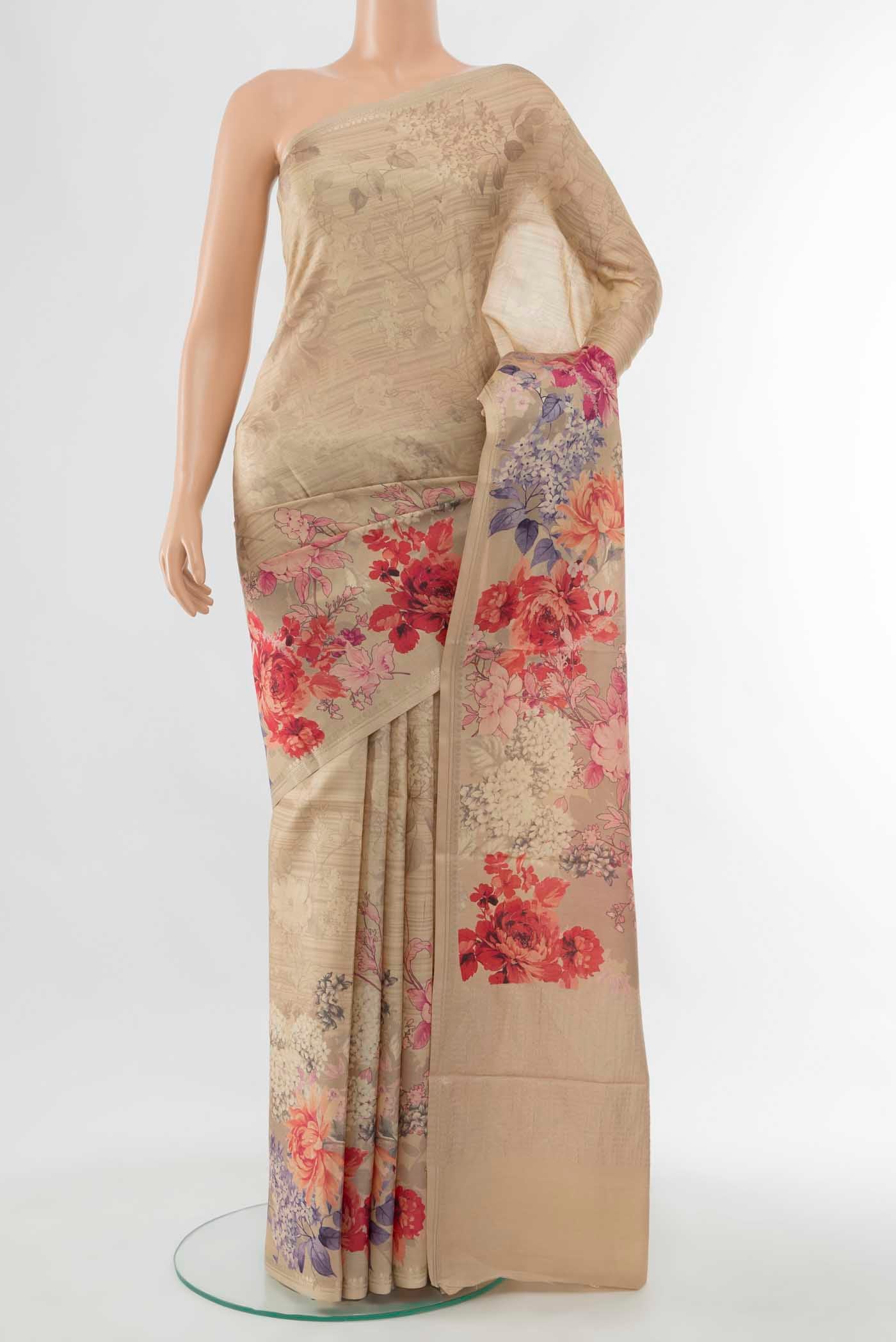 Cream Tussar Silk Saree