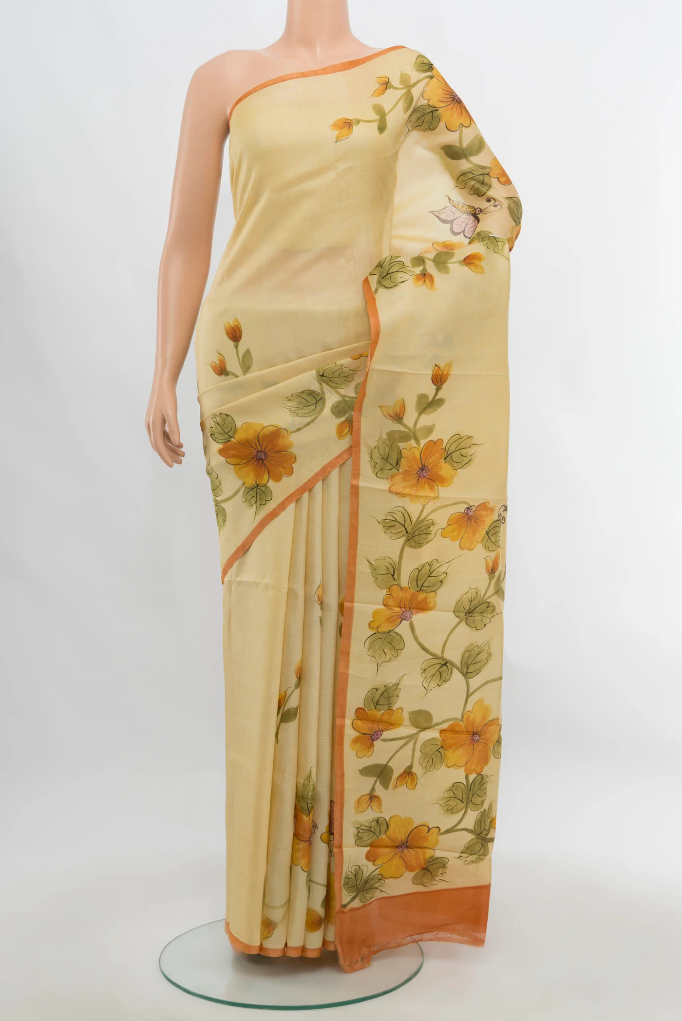 Cream Tussar Silk Saree