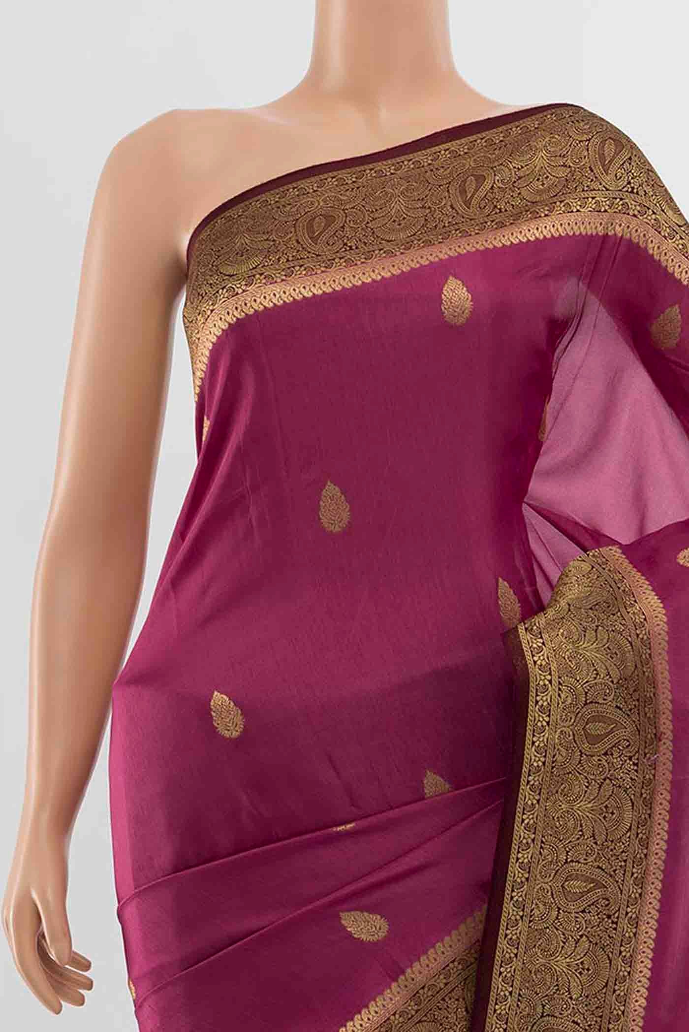 Light Magenta Blended Crepe Saree - Image 2