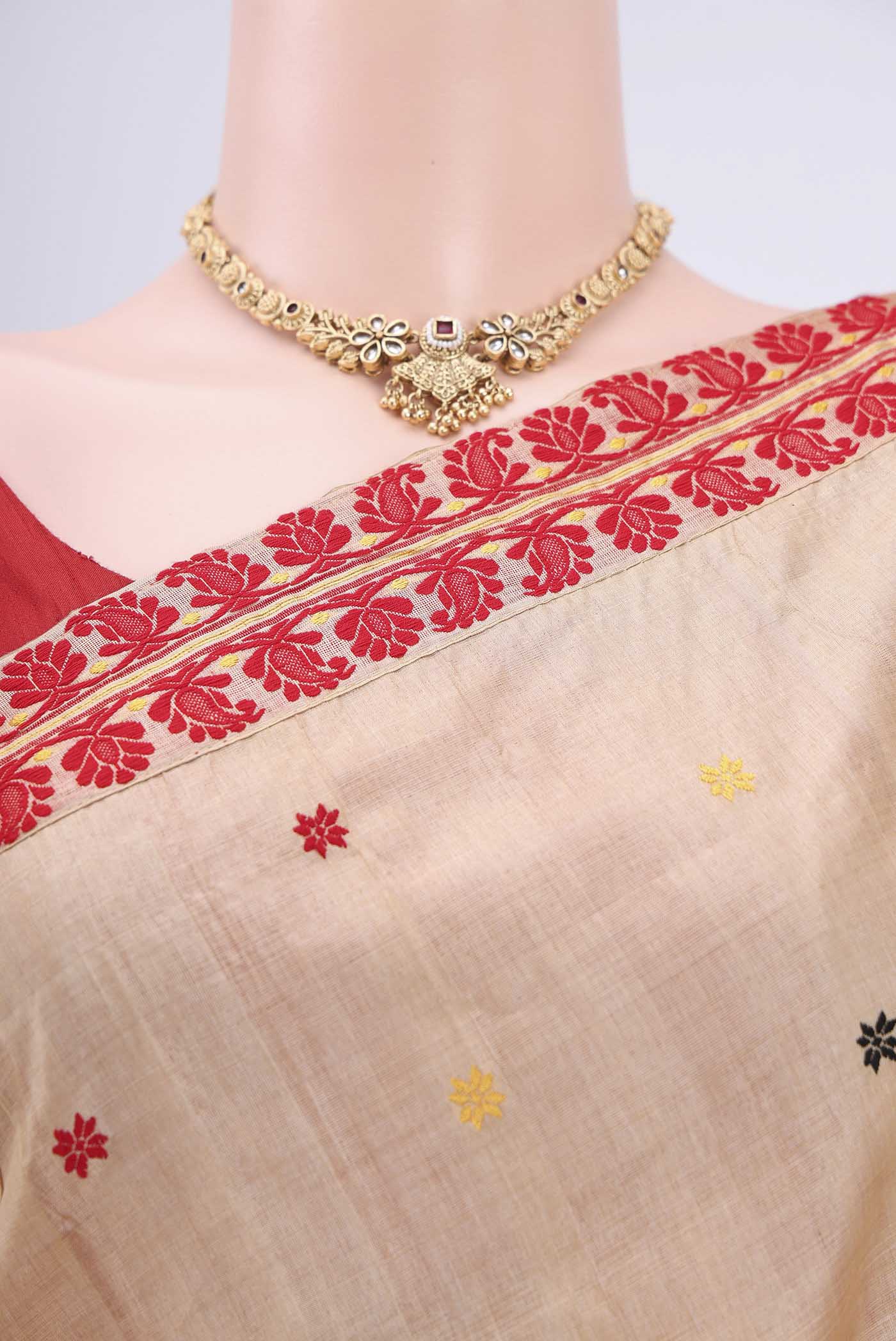 Dark Beige Assam Silk Saree - Image 2