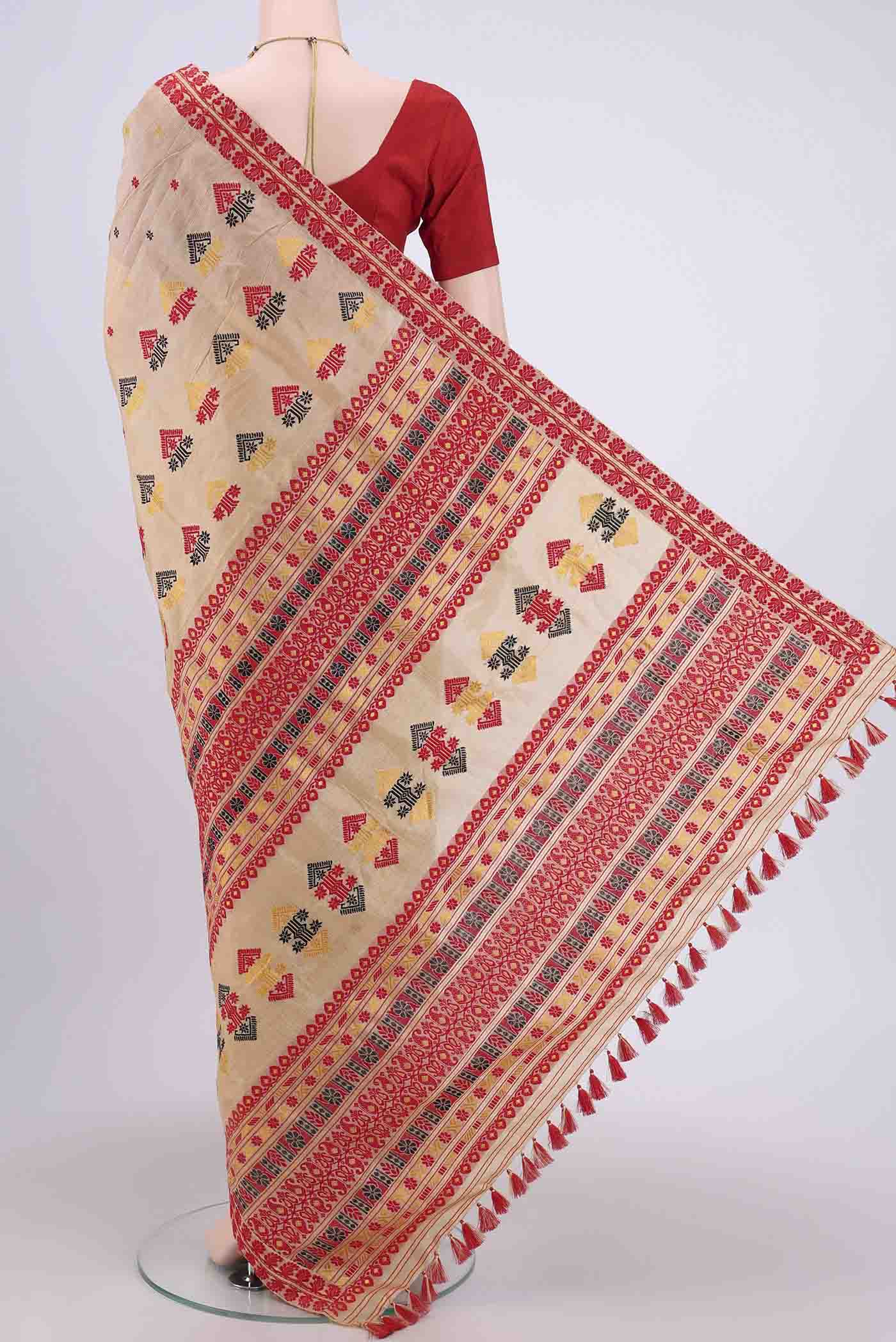 Dark Beige Assam Silk Saree - Image 3