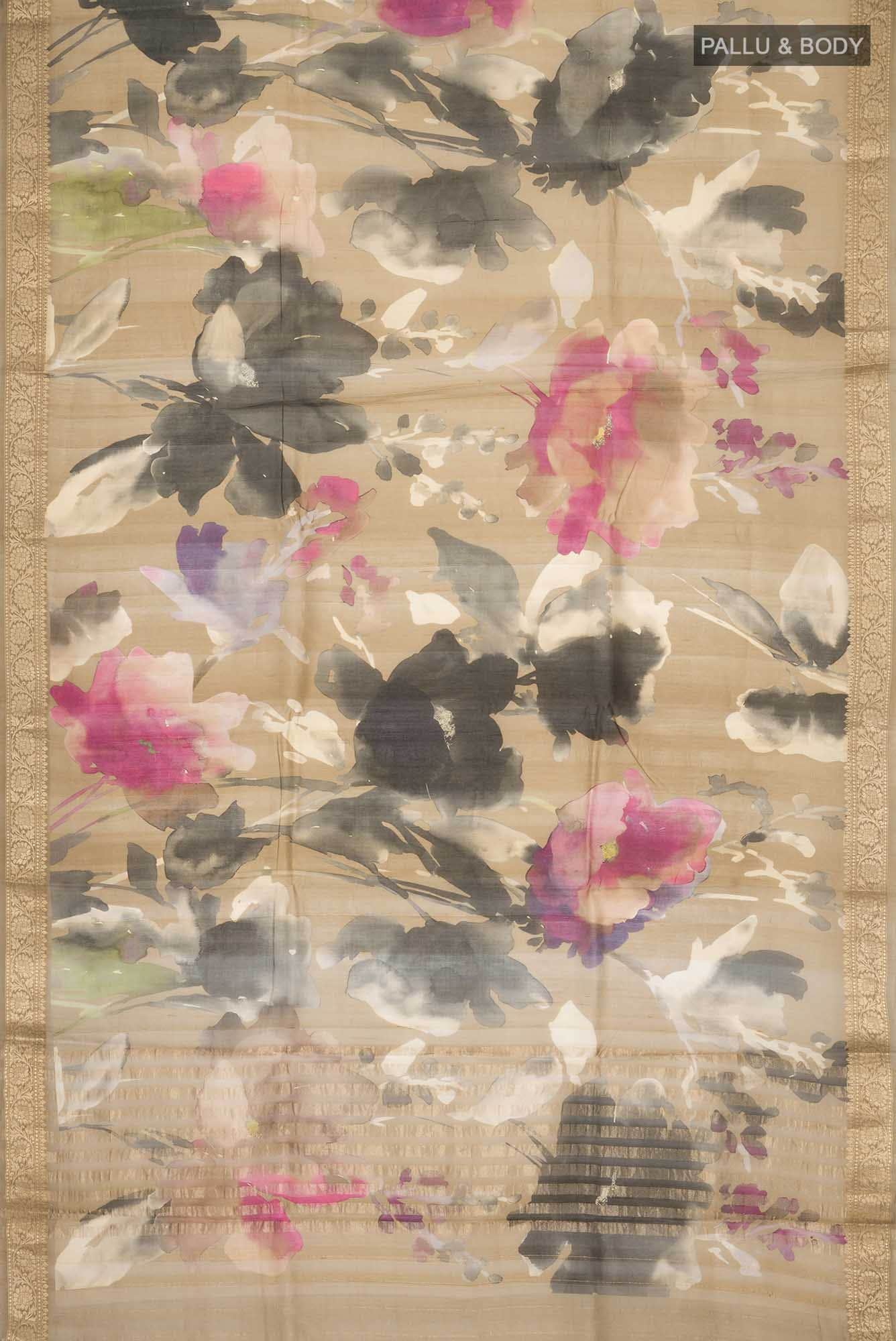 Dark Beige Bhagalpuri Tussar Silk Saree - Image 3