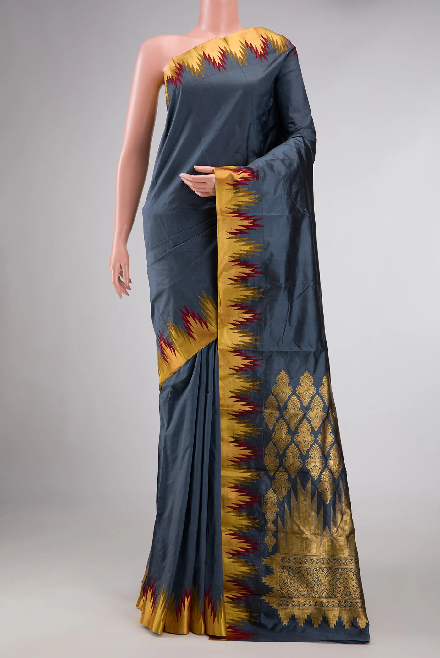 Blue Grey Bangalore Silk Saree