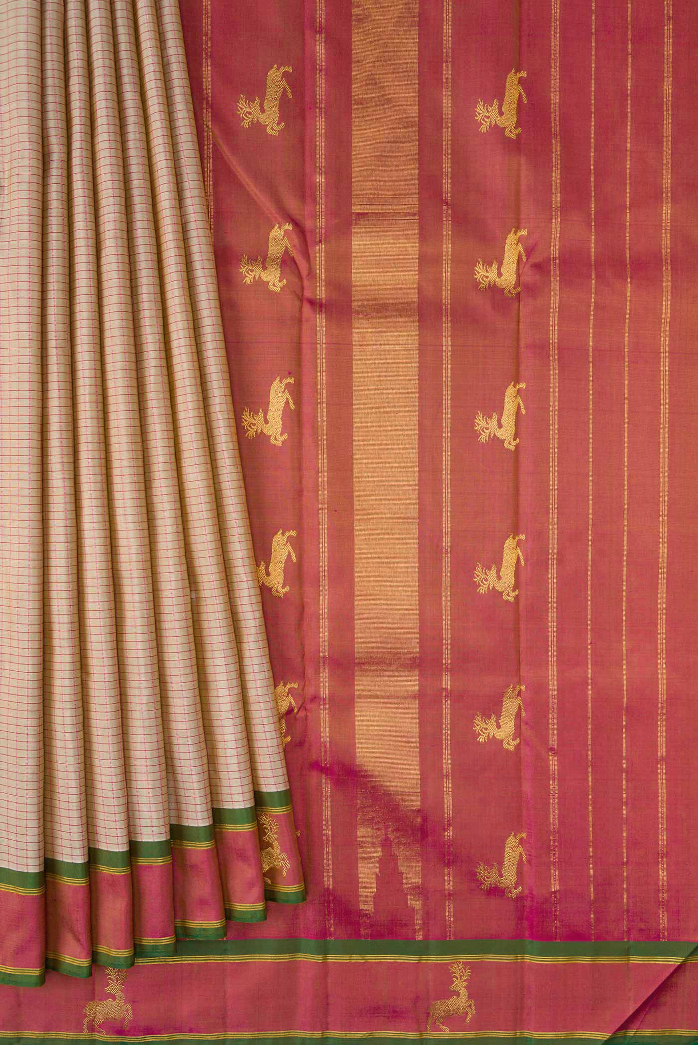 Dark Beige Dual Tone Kanchipuram Silk Saree - Image 4