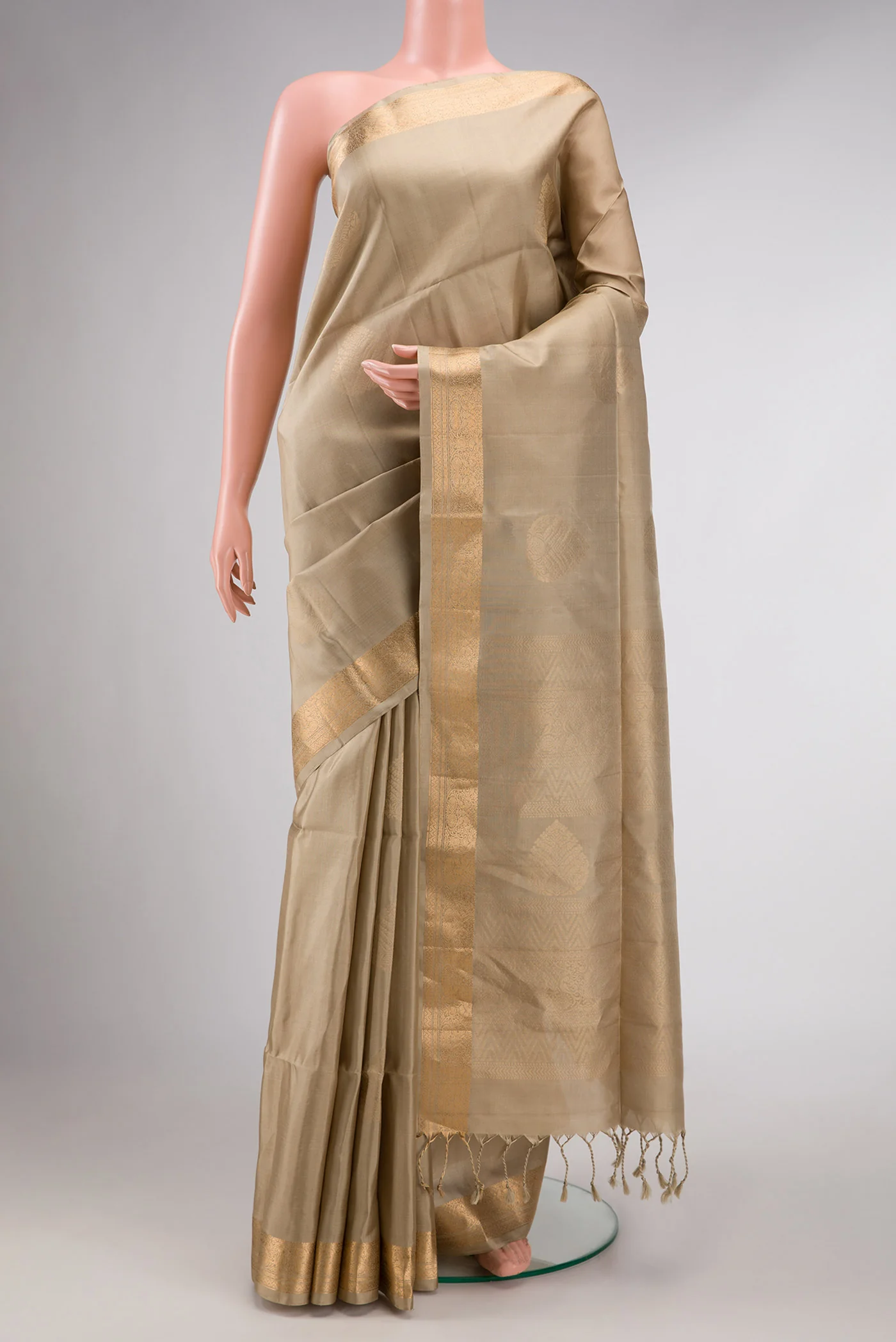 Dark Beige Dual Tone Kanchipuram Silk Saree