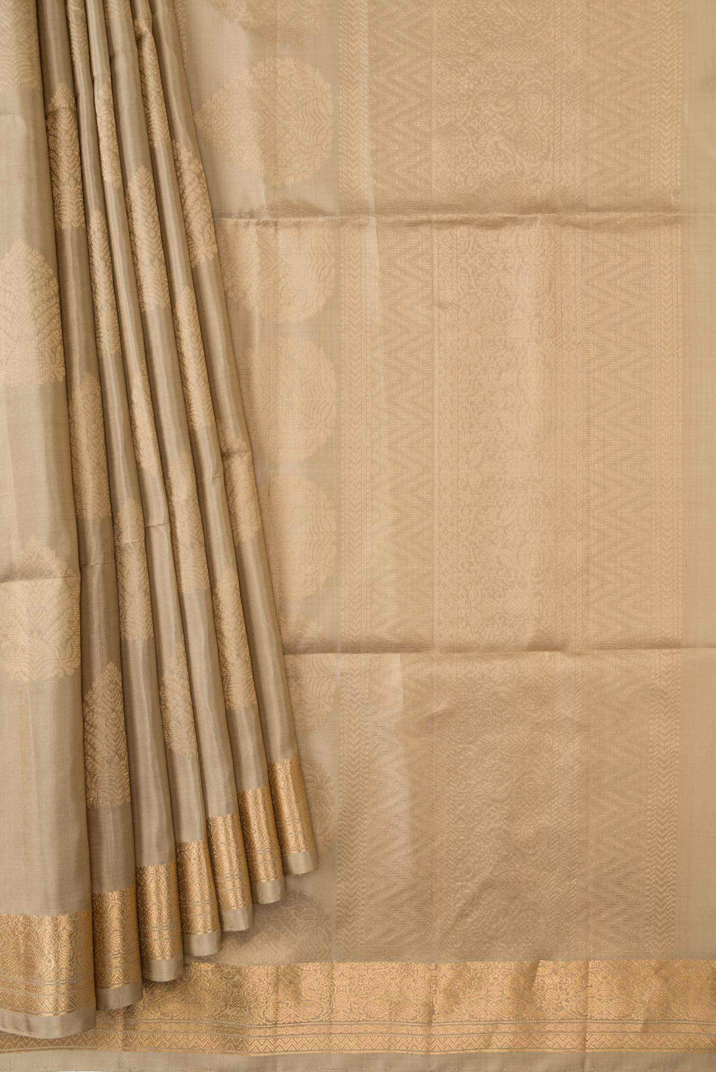 Dark Beige Dual Tone Kanchipuram Silk Saree - Image 4